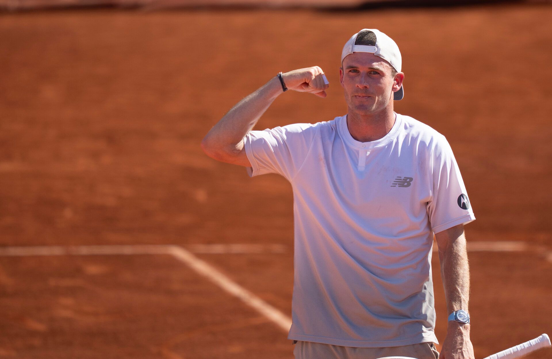 Tommy Paul of the United States celebrates winning his match against Karen Khachanov on day six at Roland Garros Stadium.