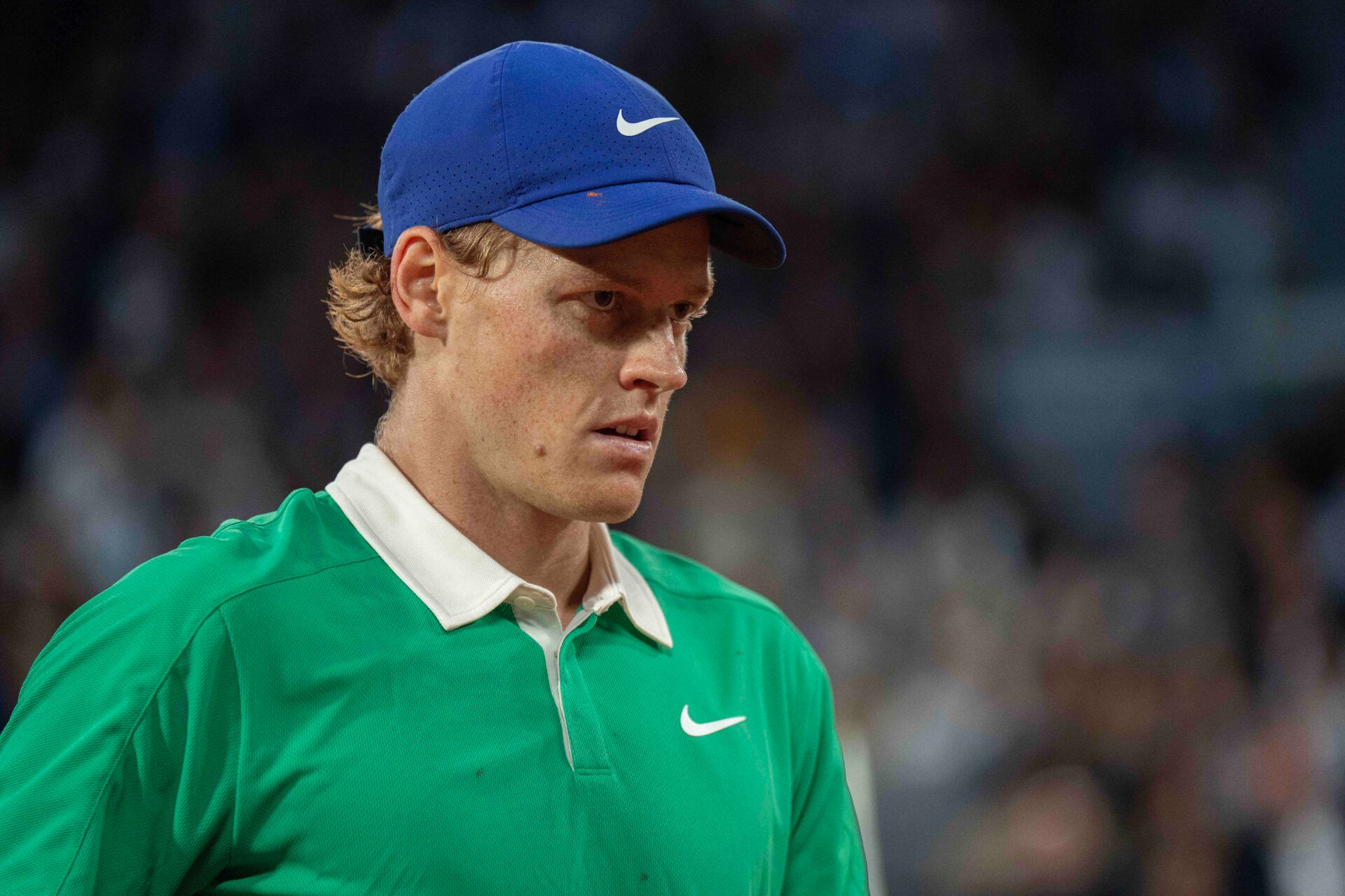 Jannik Sinner of Italy during his match against Novak Djokovic of Serbia on day 13 at Roland Garros Stadium.