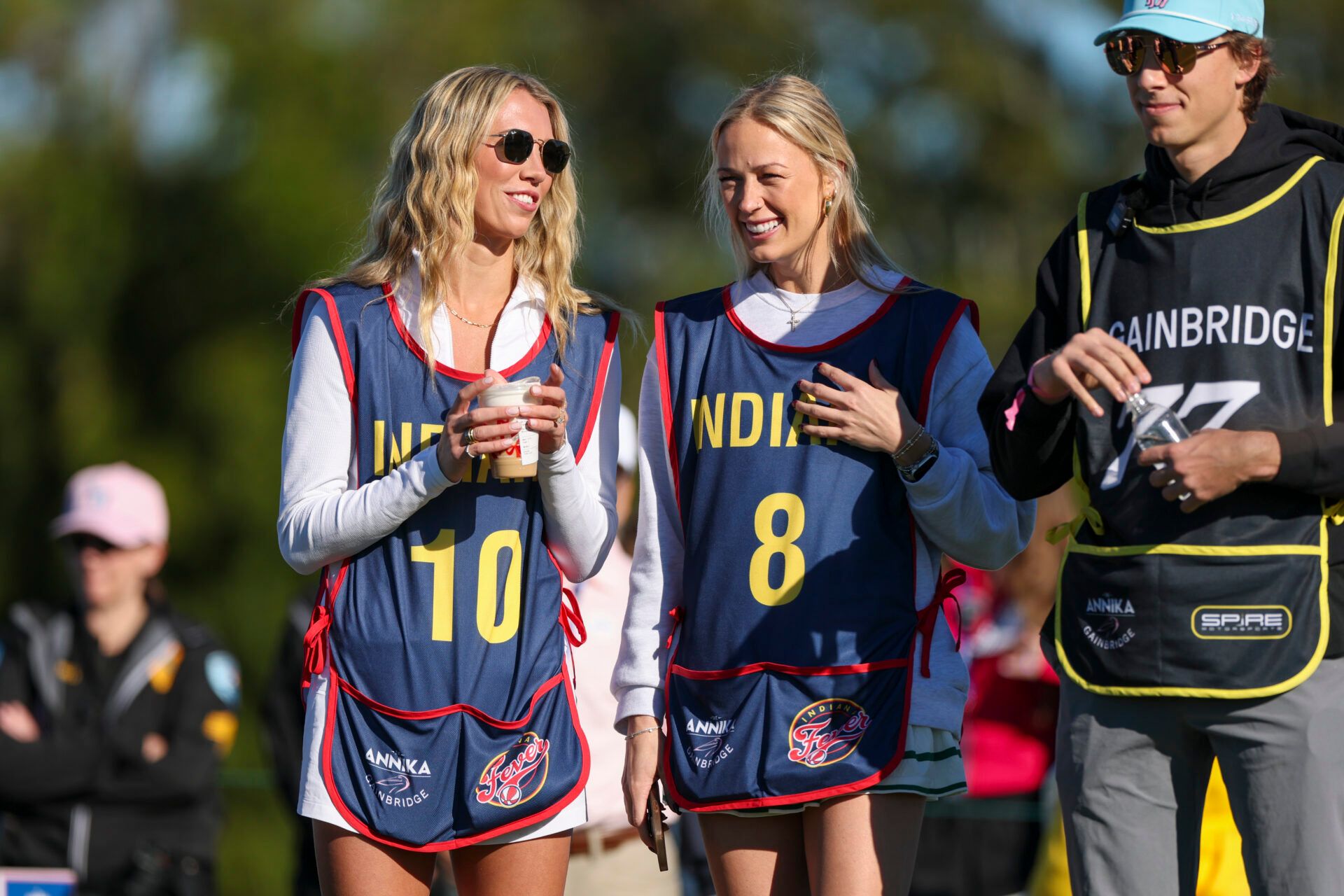 Indiana Fever guard Lexie Hull (10)  and Indiana Fever guard Sophie Cunningham (8) look on during the Annika Pro-Am golf tournament at Pelican Golf Club.