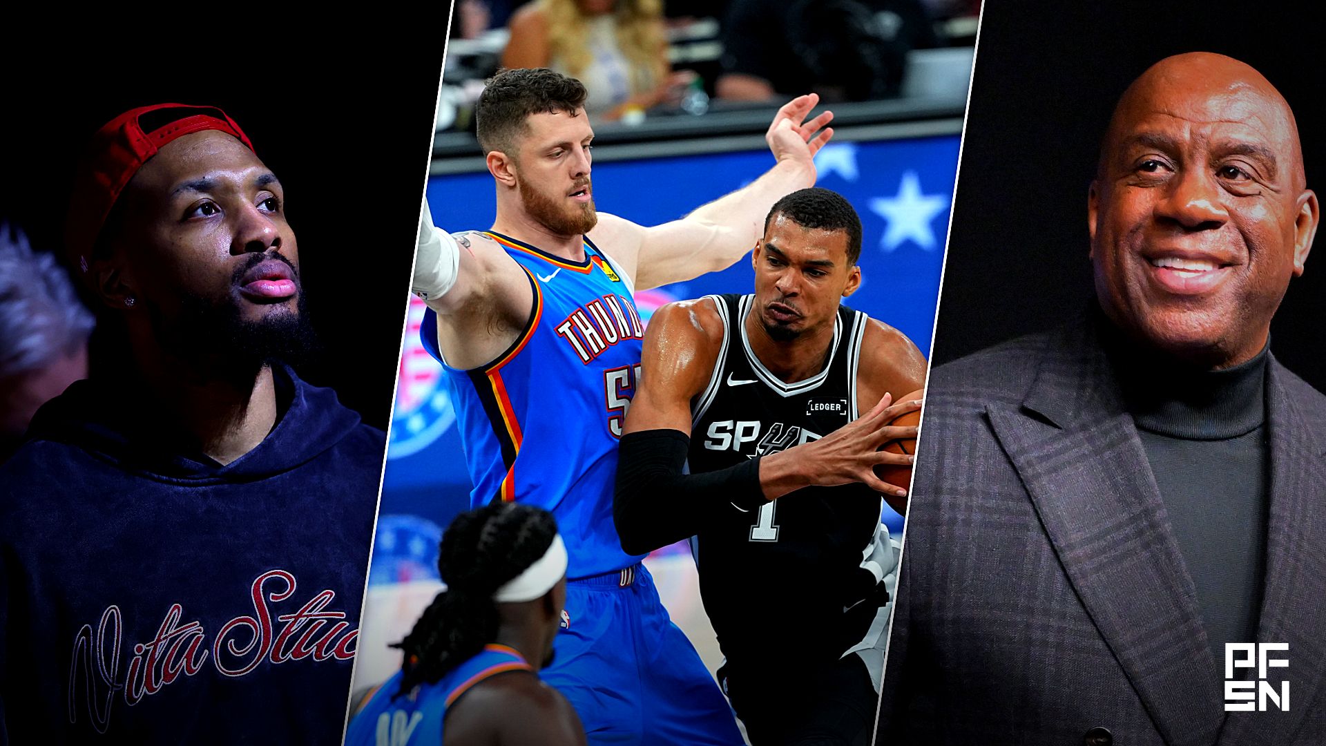 Collage featuring NBA: Brooklyn Nets at Portland Trail Blazers, NBA: Playoffs-Oklahoma City Thunder at San Antonio Spurs, and NBA: All Star-Red Carpet.
Jaime Valdez-Imagn Images / Daniel Dunn-Imagn Images / Jayne Kamin-Oncea-Imagn Images