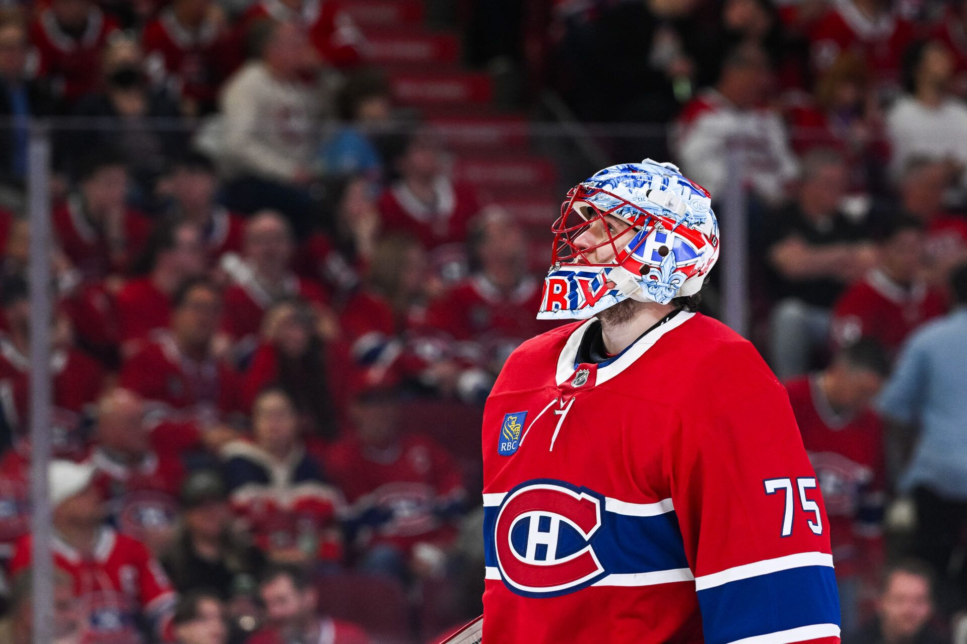 Montreal Canadiens goalie Jakub Dobes (75) at Bell Centre.