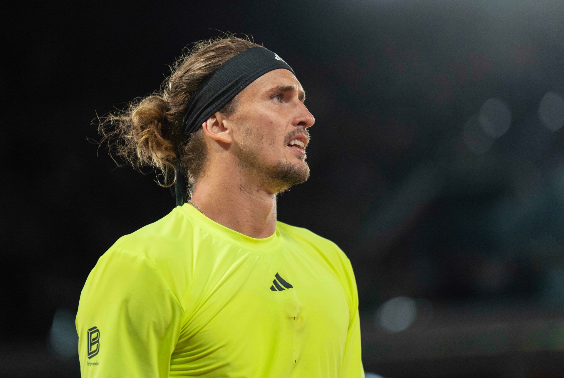 Alexander Zverev of Germany during his match against Novak Djokovic of Serbia on day 11 at Roland Garros Stadium.