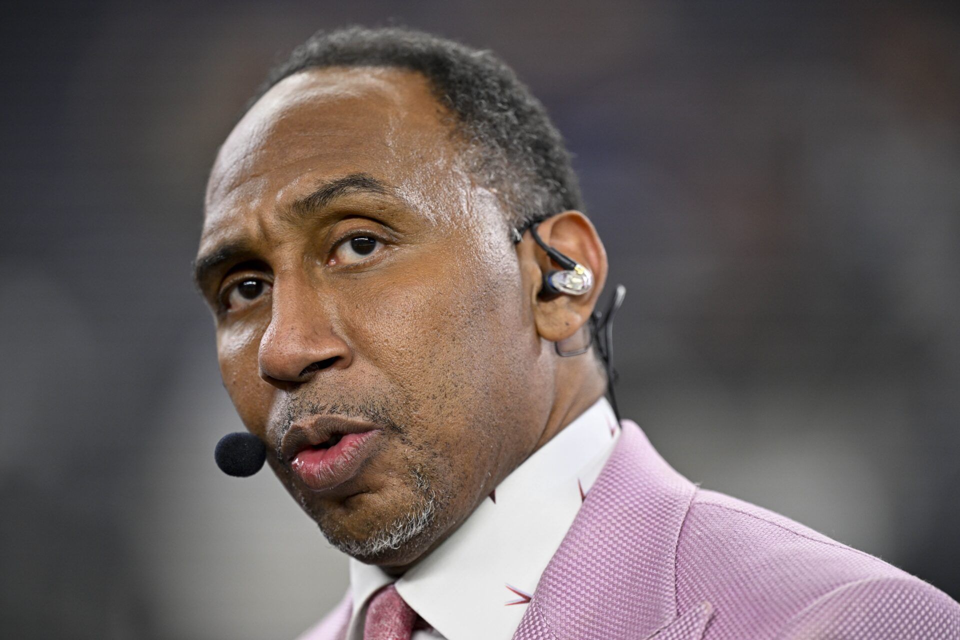 ESPN commentator Stephen A. Smith looks on before the game between the Dallas Cowboys and the Arizona Cardinals at AT&T Stadium.