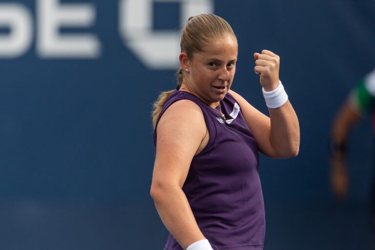 Jelena Ostapenko of Latvia in action against Taylor Townsend of the United States in the second round of the women’s singles at the US Open at Billie Jean King National Tennis Center.