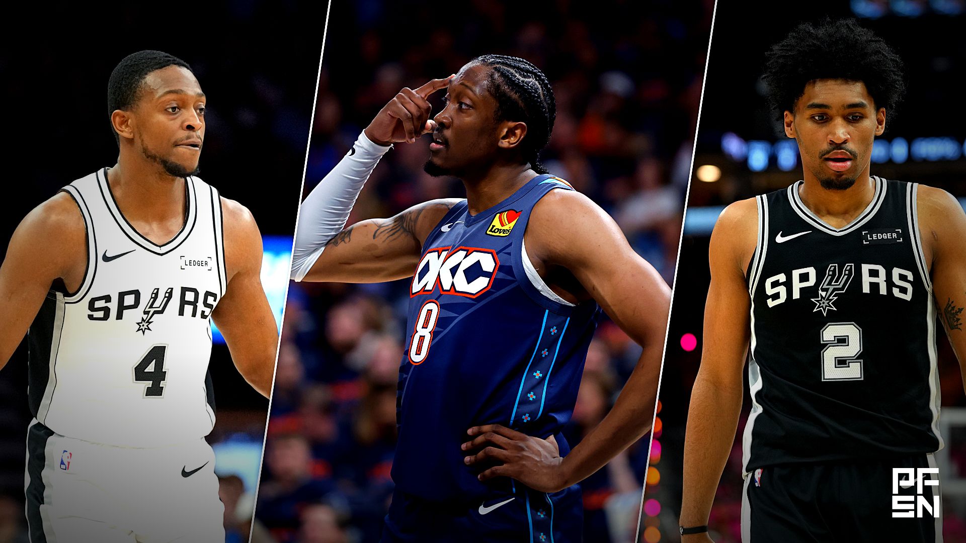 Collage featuring NBA: Playoffs-San Antonio Spurs at Minnesota Timberwolves, NBA: Playoffs-Phoenix Suns at Oklahoma City Thunder, and NBA: Playoffs-Oklahoma City Thunder at San Antonio Spurs.
Jesse Johnson-Imagn Images / Alonzo Adams-Imagn Images / Scott Wachter-Imagn Images
