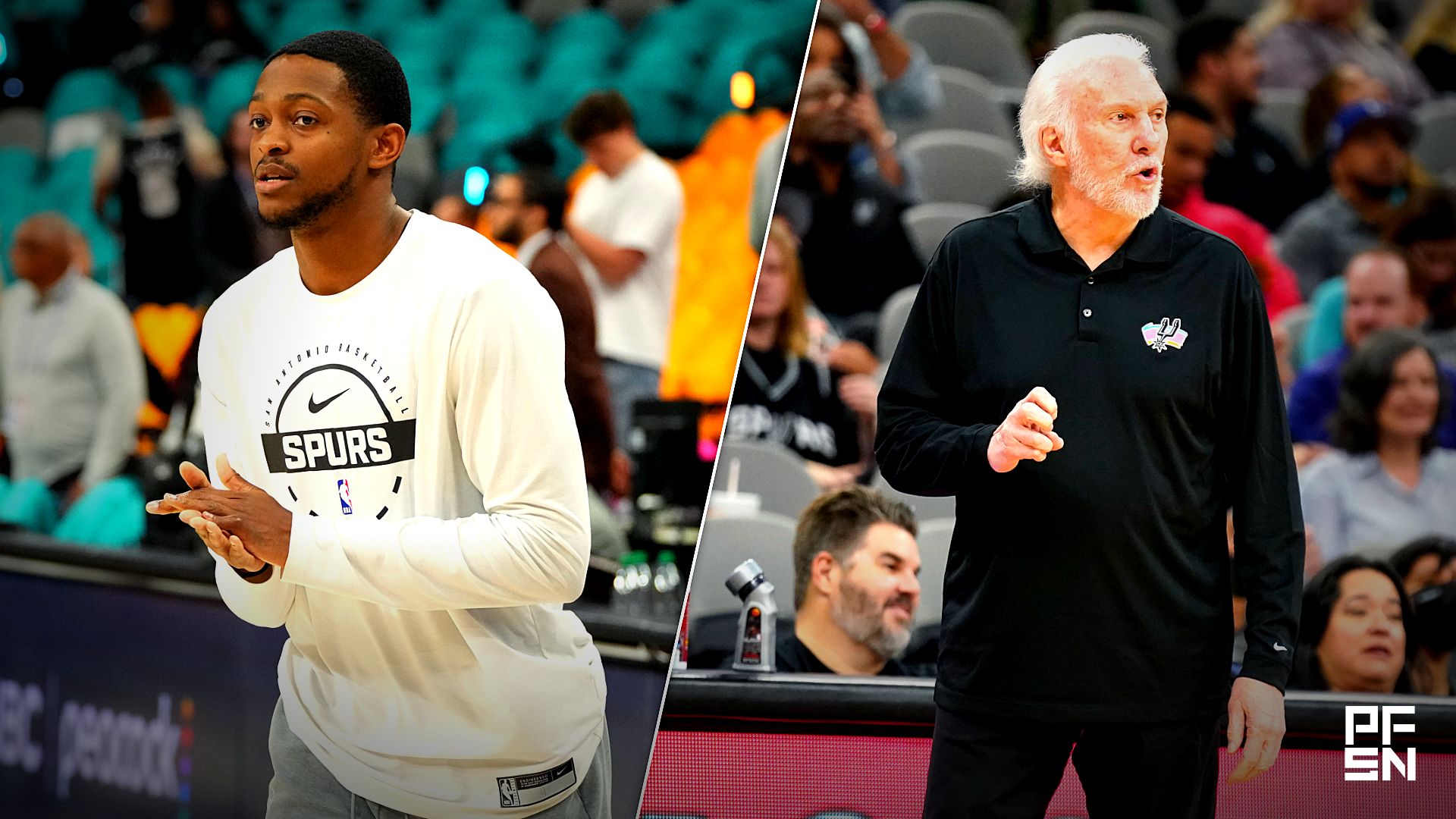 Collage featuring NBA: Playoffs-Oklahoma City Thunder at San Antonio Spurs and NBA: Atlanta Hawks at San Antonio Spurs.
Scott Wachter-Imagn Images / Scott Wachter-USA TODAY Sports