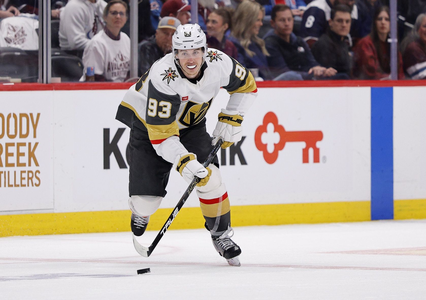 Vegas Golden Knights right wing Mitch Marner (93) skates during the first period against the Colorado Avalanche in game one of the Western Conference Final of the 2026 Stanley Cup Playoffs at Ball Arena.