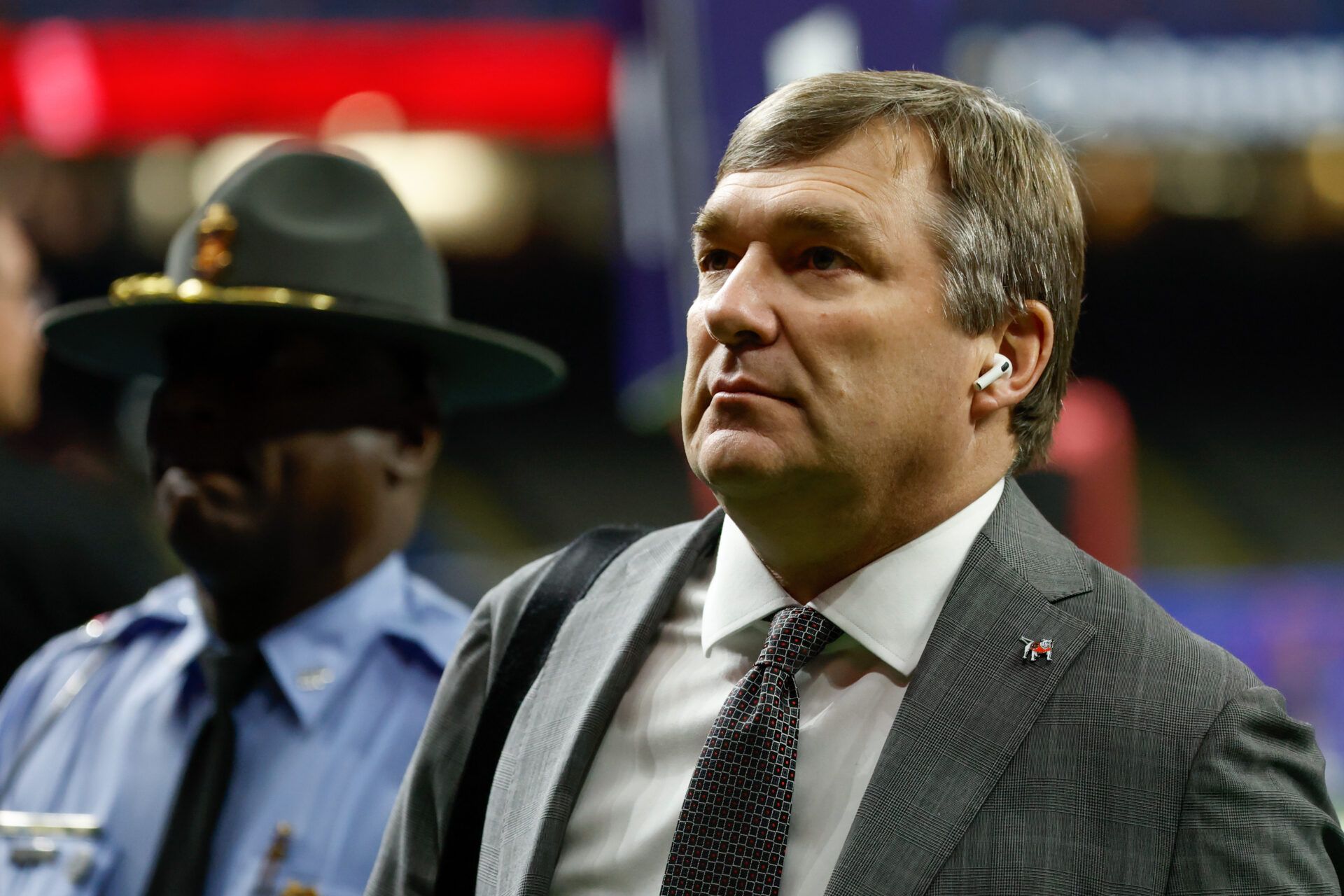 Georgia Bulldogs head coach Kirby Smart arrives prior to the 2026 Sugar Bowl and quarterfinal game of the College Football Playoff against the Mississippi Rebels at Caesars Superdome.
