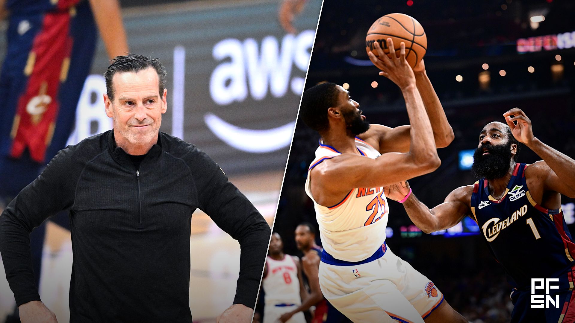 Collage featuring NBA: Playoffs-New York Knicks at Cleveland Cavaliers and NBA: Playoffs-New York Knicks at Cleveland Cavaliers.
David Richard-Imagn Images / Ken Blaze-Imagn Images