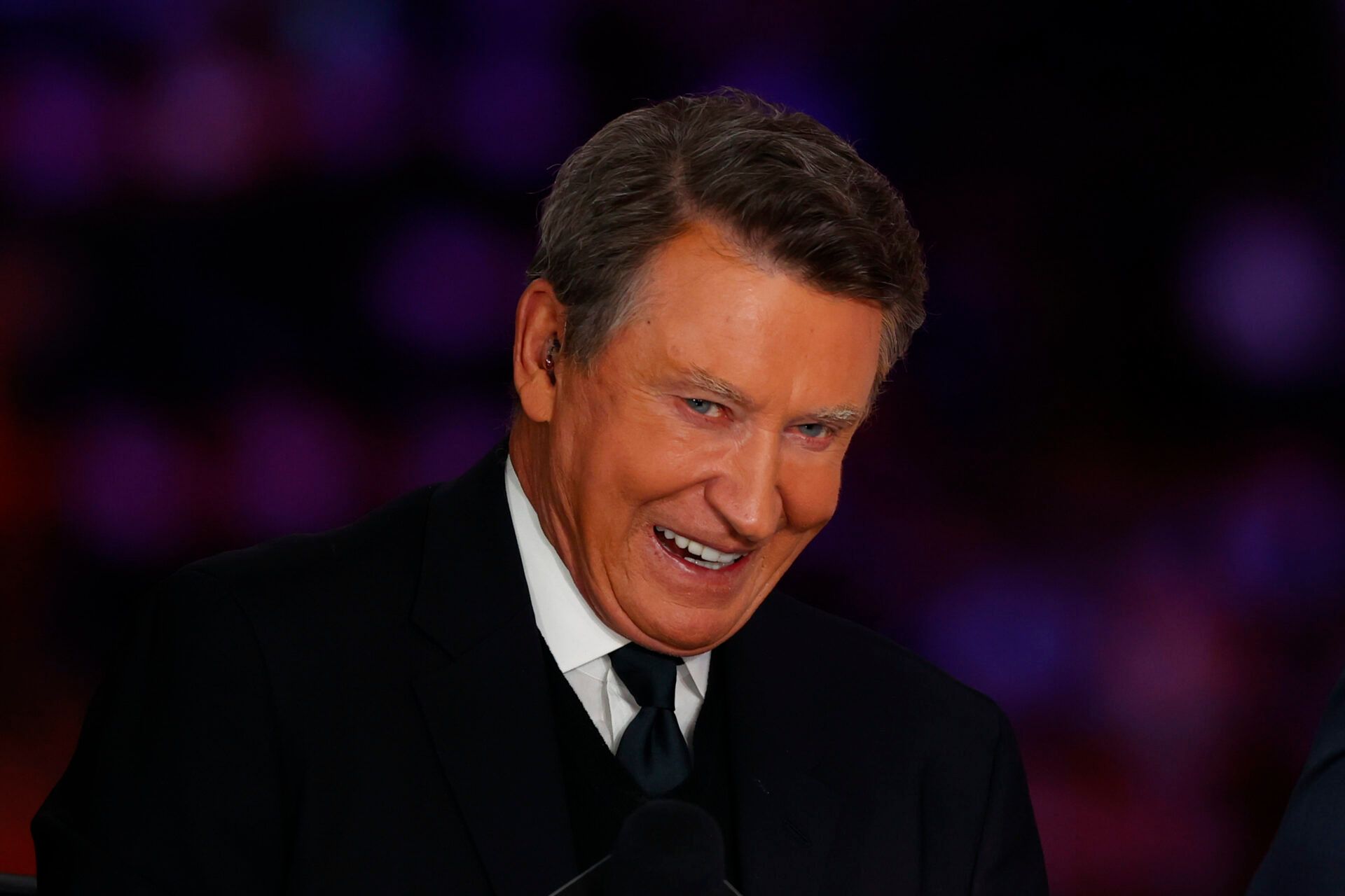 Canadian former ice hockey player Wayne Gretzky is present for the game between Edmonton Oilers and Florida Panthers in game five of the 2025 Stanley Cup Final at Rogers Place.