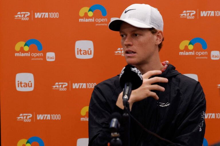 Jannik Sinner (ITA) speaks during his media availability on day 2 of the 2026 Miami Open at Hard Rock Stadium.