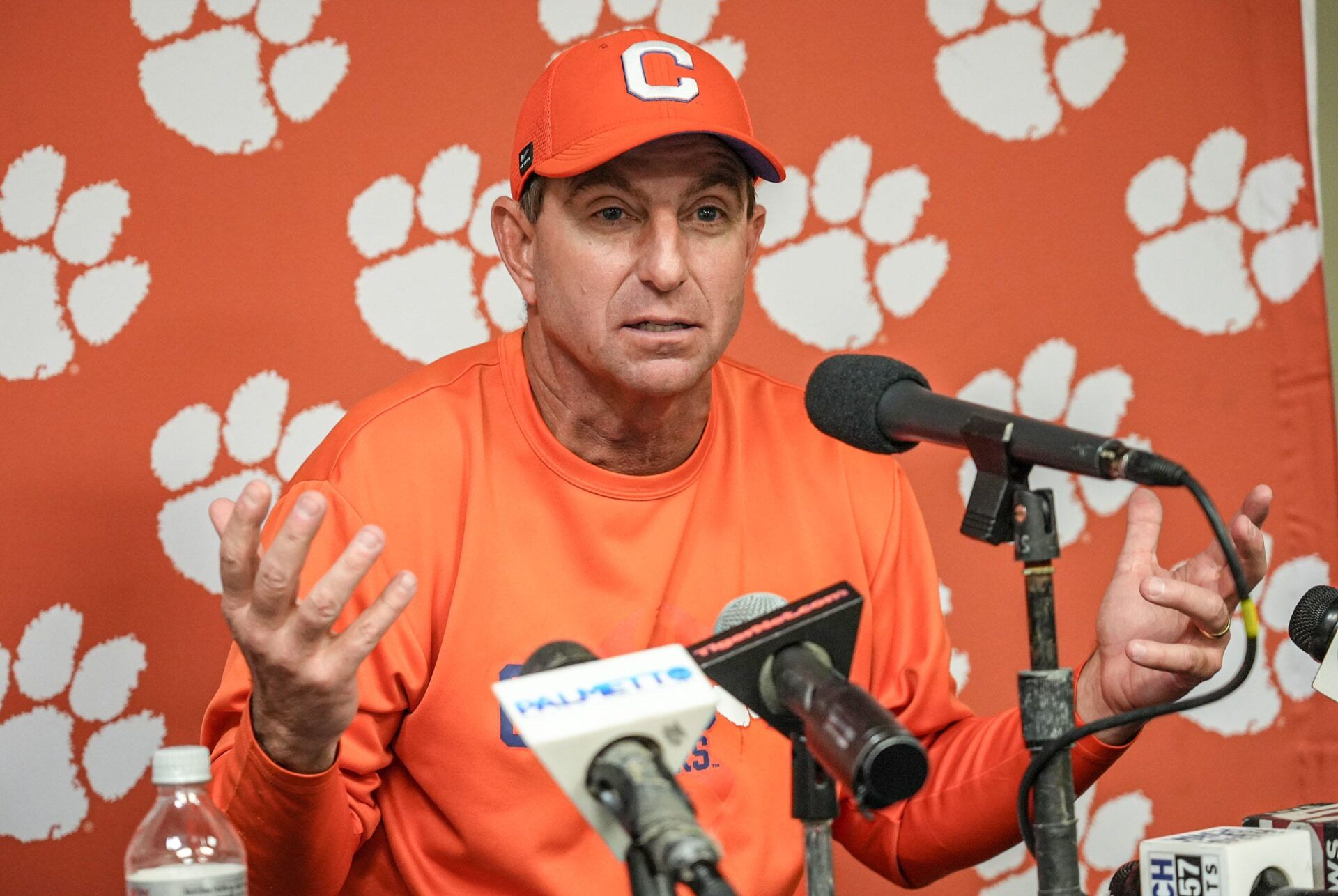 Clemson head coach Dabo Swinney speaks after the Tigers 28-14 win over the Gamecocks at Williams-Brice Stadium in Columbia, S.C. Saturday, November 29, 2025.