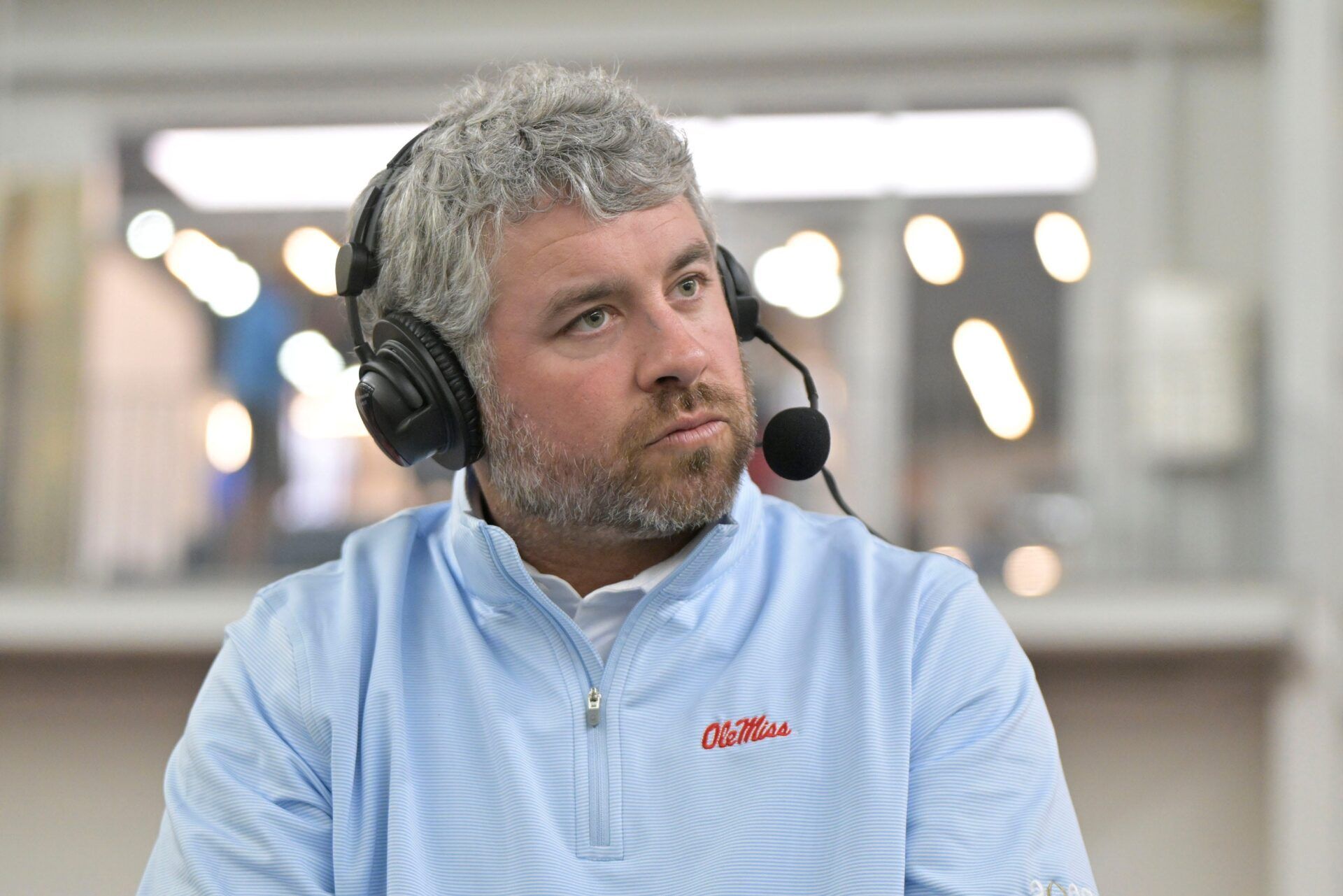 Head coach Pete Golding speaks at Ole Miss Meet the Rebels in Oxford, Miss. on Saturday, April 25, 2026.