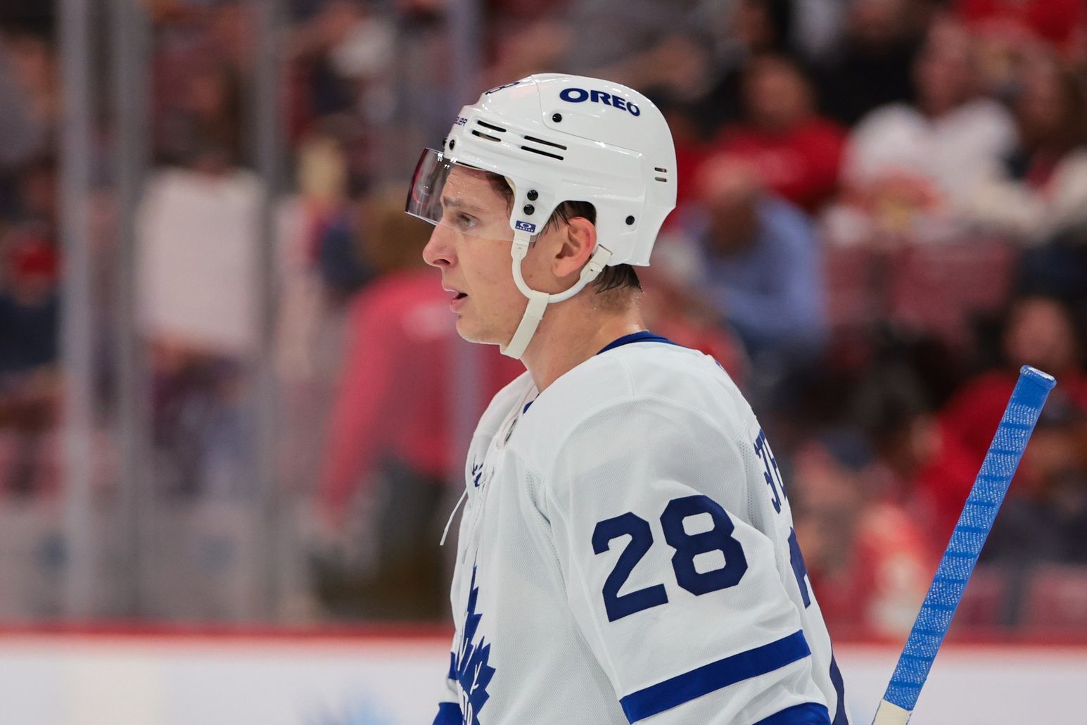 Toronto Maple Leafs defenseman Troy Stecher (28) looks on against the Florida Panthers during the first period at Amerant Bank Arena.