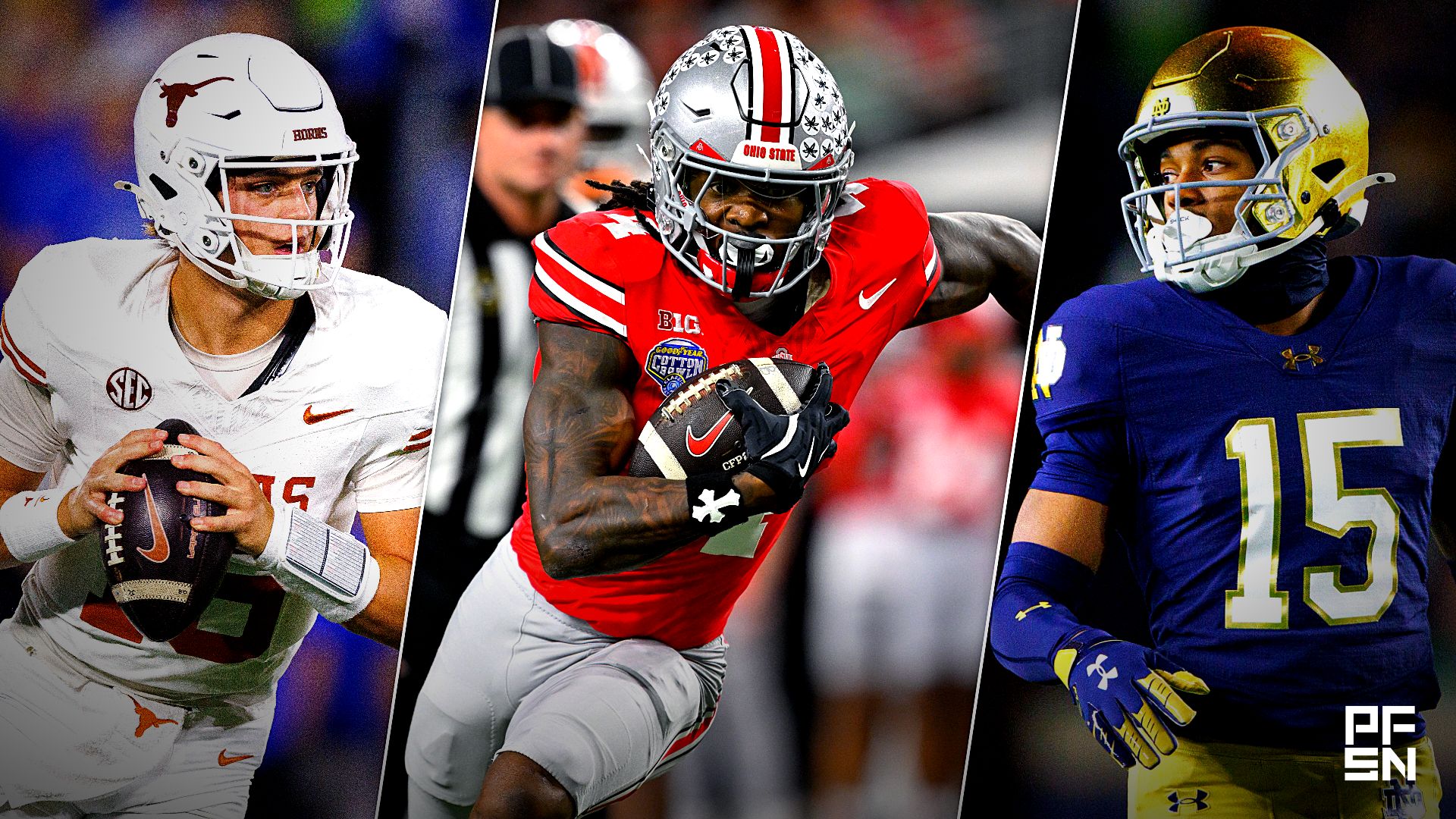 Collage featuring NCAA Football: Texas at Kentucky, NCAA Football: Cotton Bowl-Miami at Ohio State, and Syndication: South Bend Tribune.