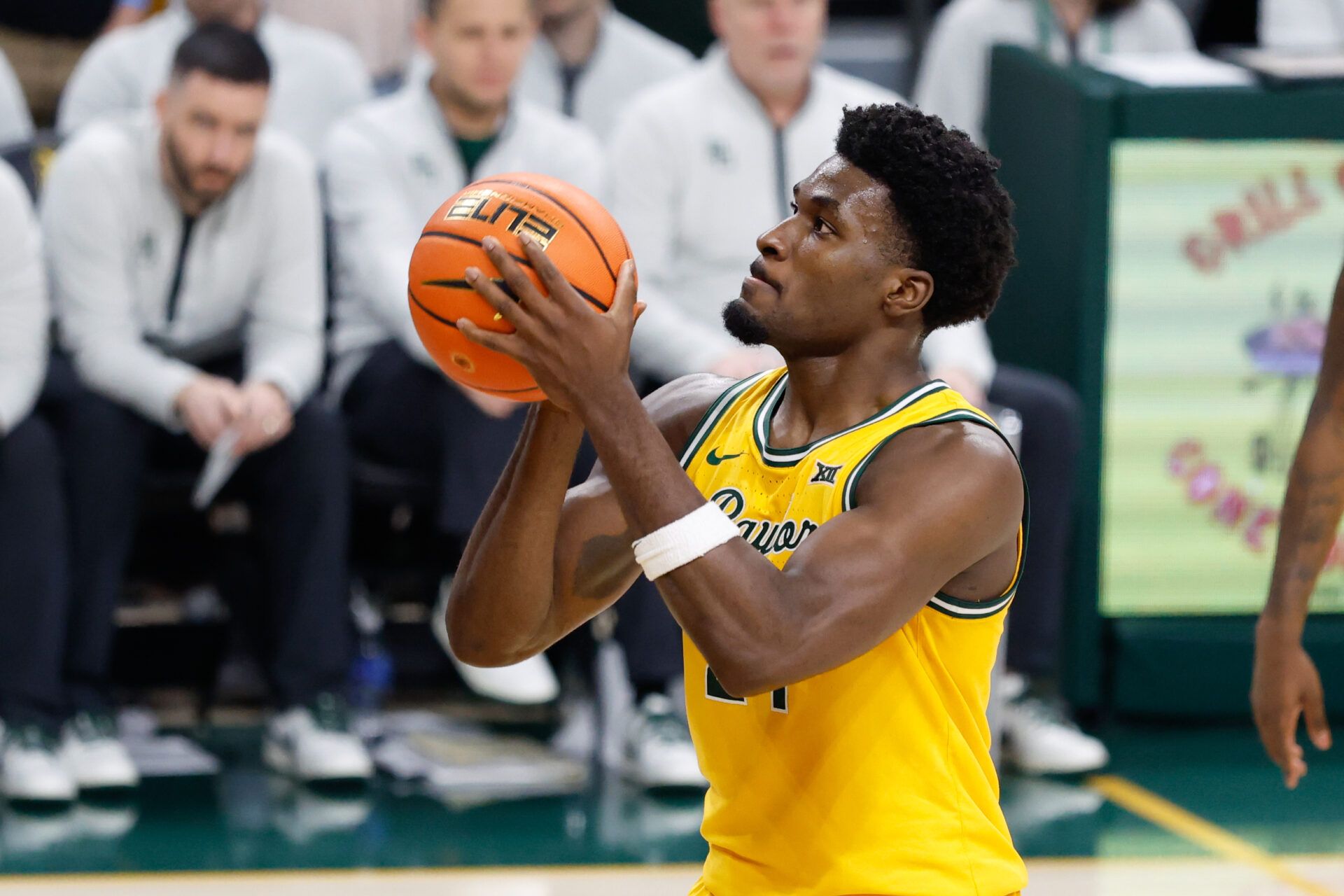 Baylor Bears guard Tounde Yessoufou (24) shoots a free throw during the second half at Paul and Alejandra Foster Pavilion.