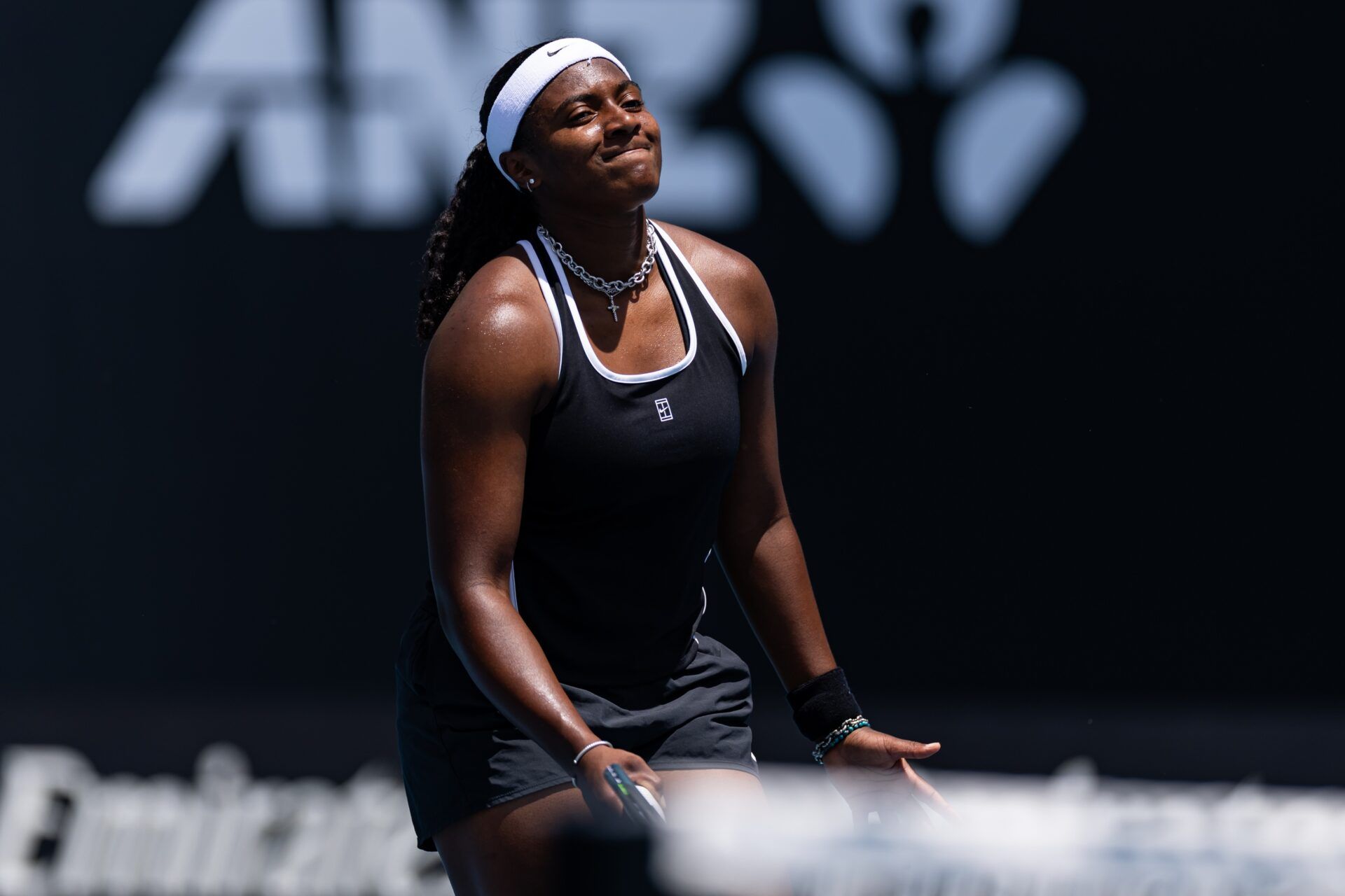 Hailey Baptiste of United States in action against Storm Hunter of Australia in the second round of the women’s singles.