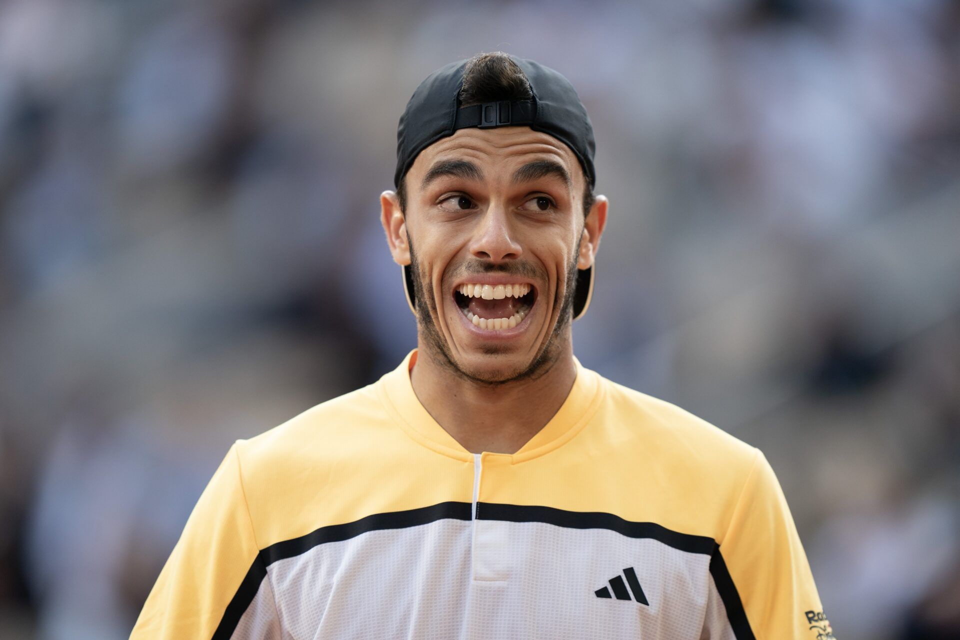 Francisco Cerundolo of Argentina reacts to a point during his match against Novak Djokovic of Serbia on day nine of Roland Garros at Stade Roland Garros.