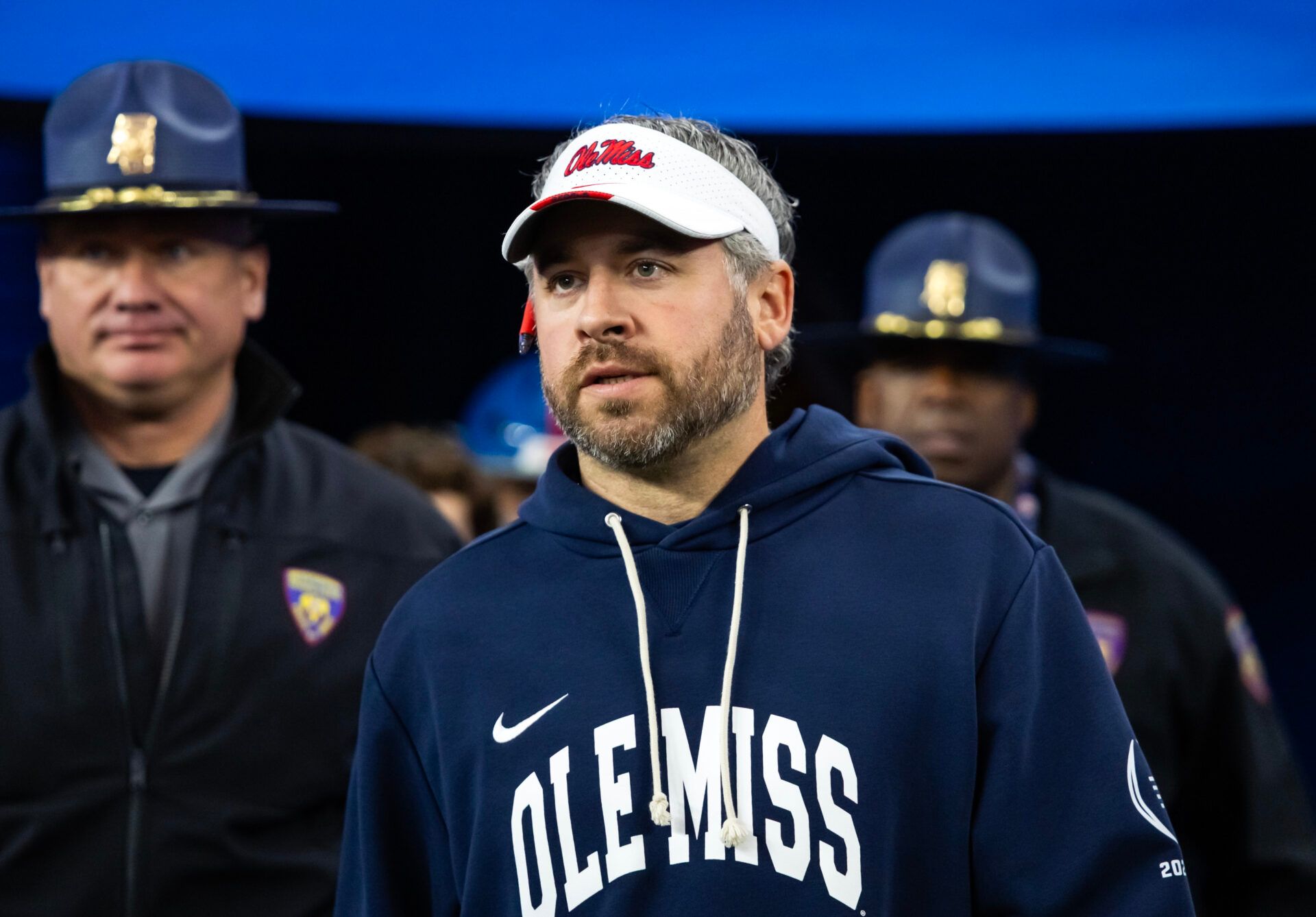 Mississippi Rebels head coach Pete Golding against the Miami Hurricanes during the 2026 Fiesta Bowl and semifinal game of the College Football Playoff at State Farm Stadium.