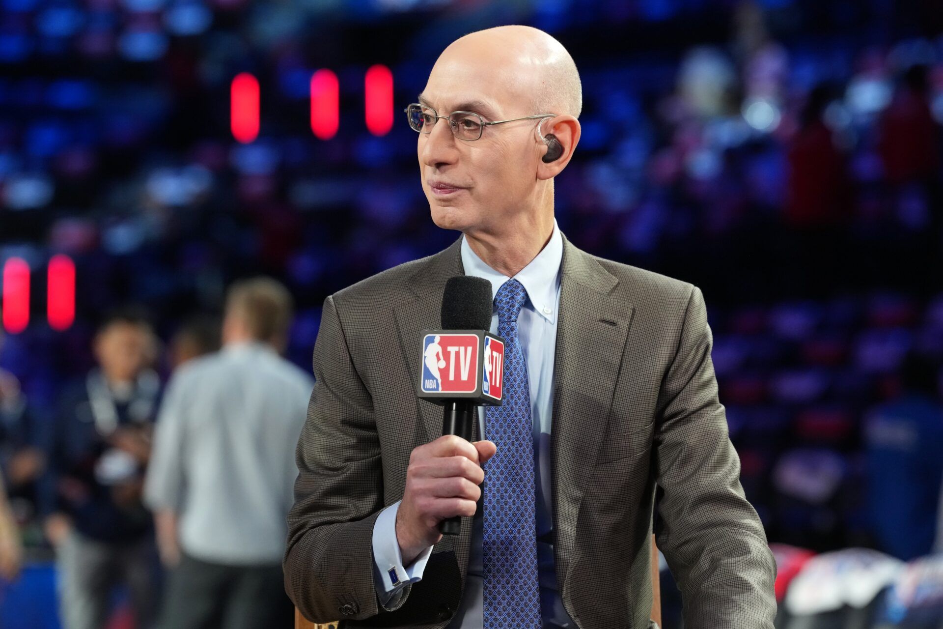 NBA commissioner Adam Silver talks to media before the 75th NBA All Star Game at Intuit Dome.