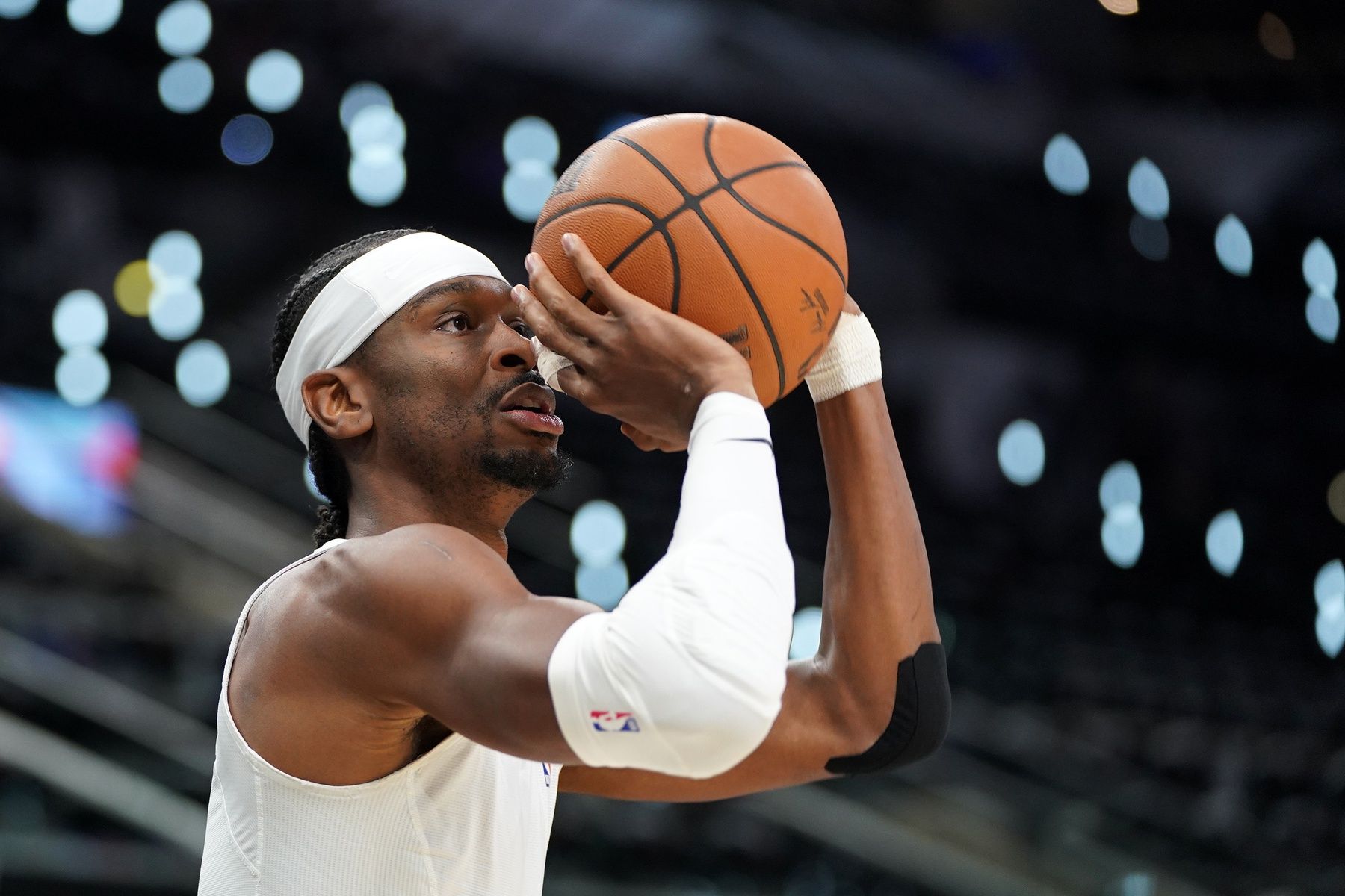 Oklahoma City Thunder guard Shai Gilgeous-Alexander (2) warms up before the start of game six of the western conference finals for the 2026 NBA playoffs at Frost Bank Center.