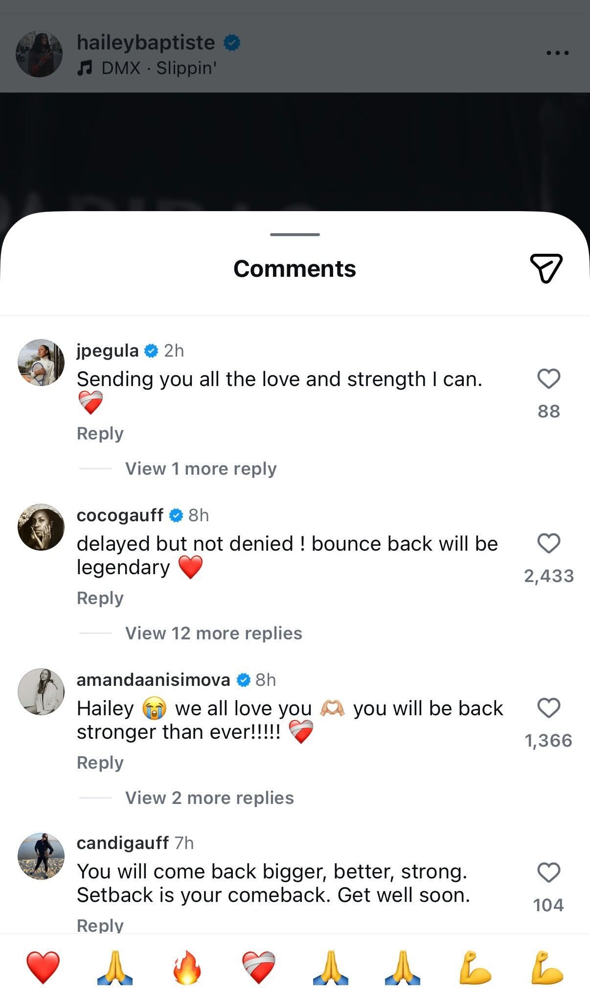 Coco Gauff, Jessica Pegula, and Others' Comments on Hailey Baptiste's Post