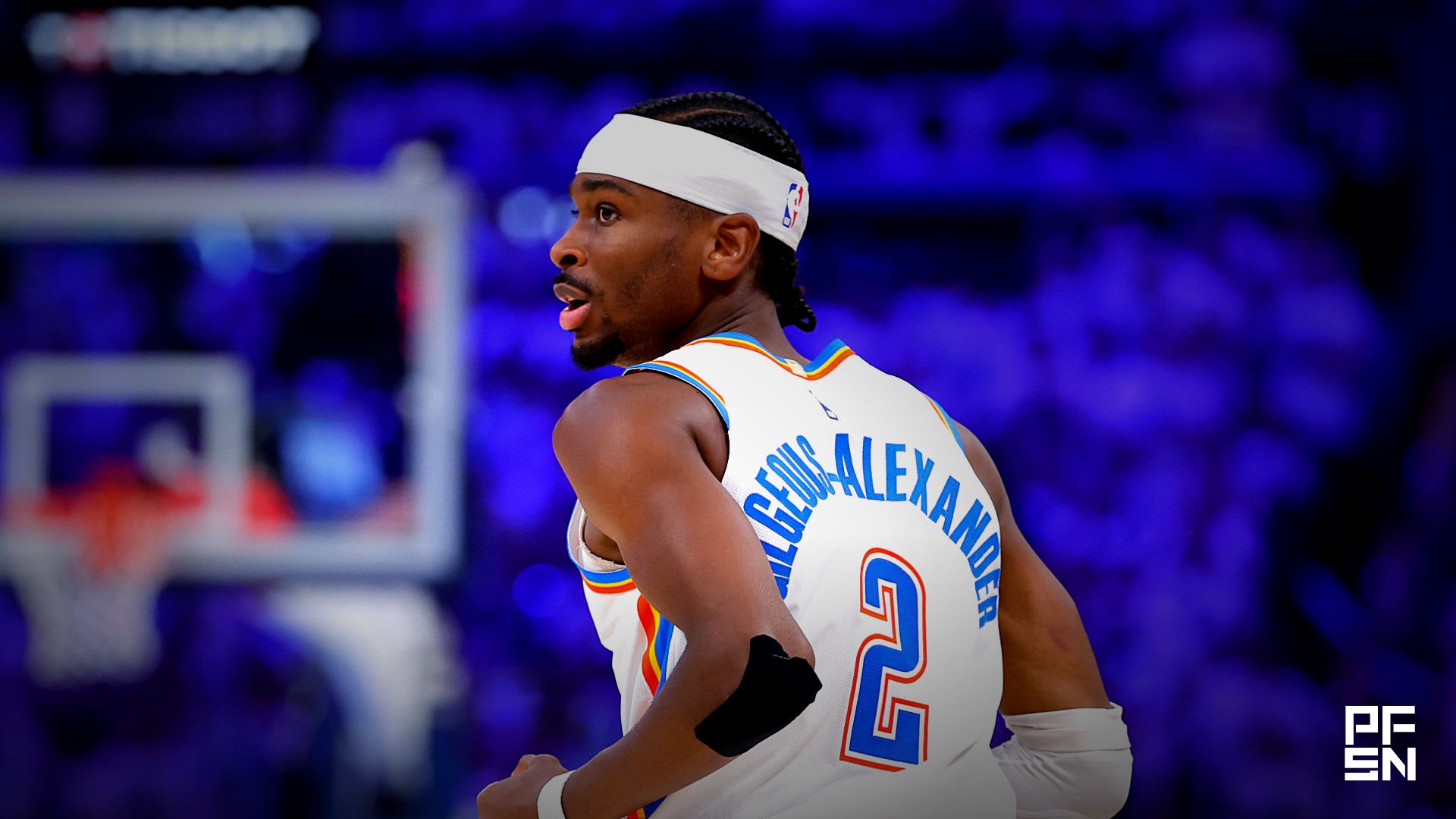 Oklahoma City Thunder guard Shai Gilgeous-Alexander (2) reacts after a play during the third quarter against the San Antonio Spurs in game five of the western conference finals for the 2026 NBA playoffs at Paycom Center.
