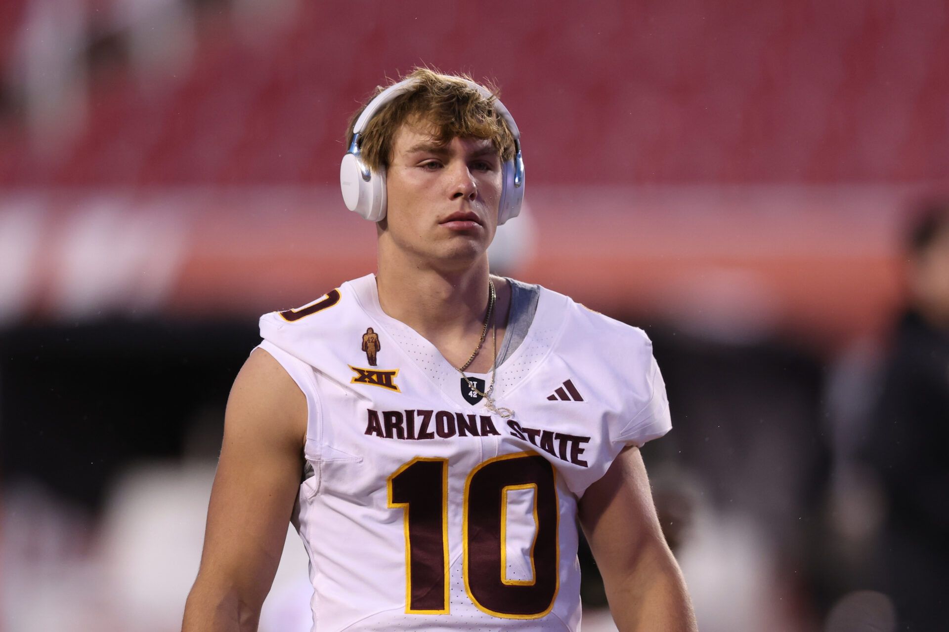 Arizona State Sun Devils quarterback Sam Leavitt (10) warms up before the game against the Utah Utes at Rice-Eccles Stadium.