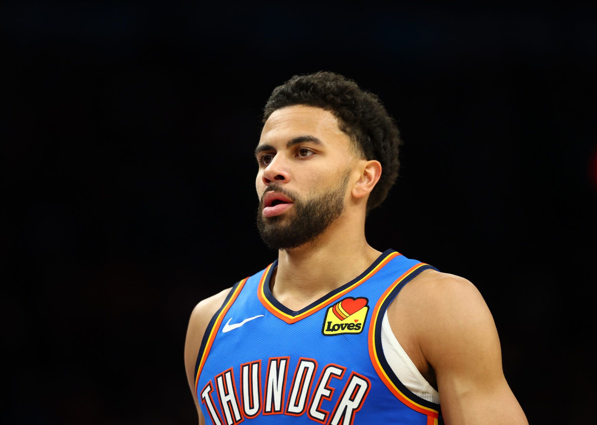Oklahoma City Thunder guard Ajay Mitchell (25) against the Phoenix Suns during game four of the first round of the 2026 NBA Playoffs at Mortgage Matchup Center.