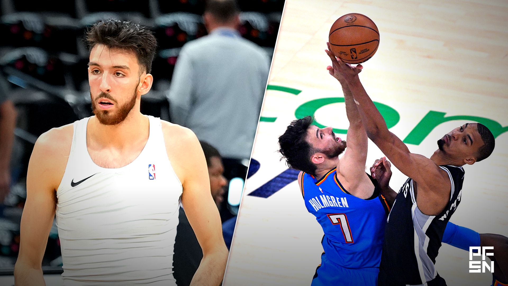 Collage featuring NBA: Playoffs-Oklahoma City Thunder at San Antonio Spurs and NBA: Playoffs-San Antonio Spurs at Oklahoma City Thunder.
Daniel Dunn-Imagn Images / Jerome Miron-Imagn Images