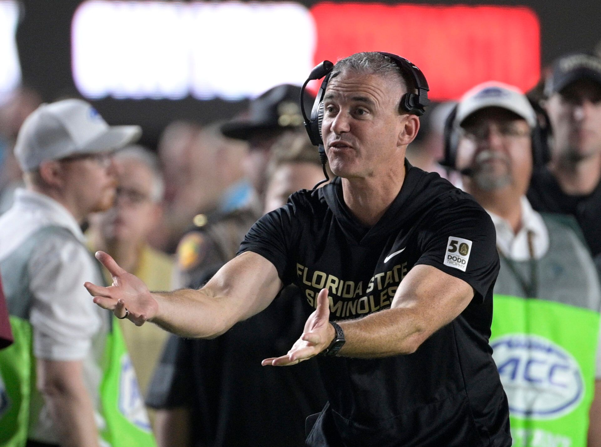 Florida State Seminoles head coach Mike Norvell during the first half against the Miami Hurricanes at Doak S. Campbell Stadium.
