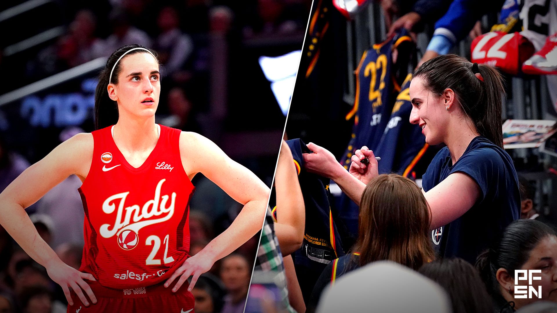 Collage featuring WNBA: Indiana Fever at Golden State Valkyries and WNBA: Indiana Fever at Golden State Valkyries.
David Gonzales-Imagn Images