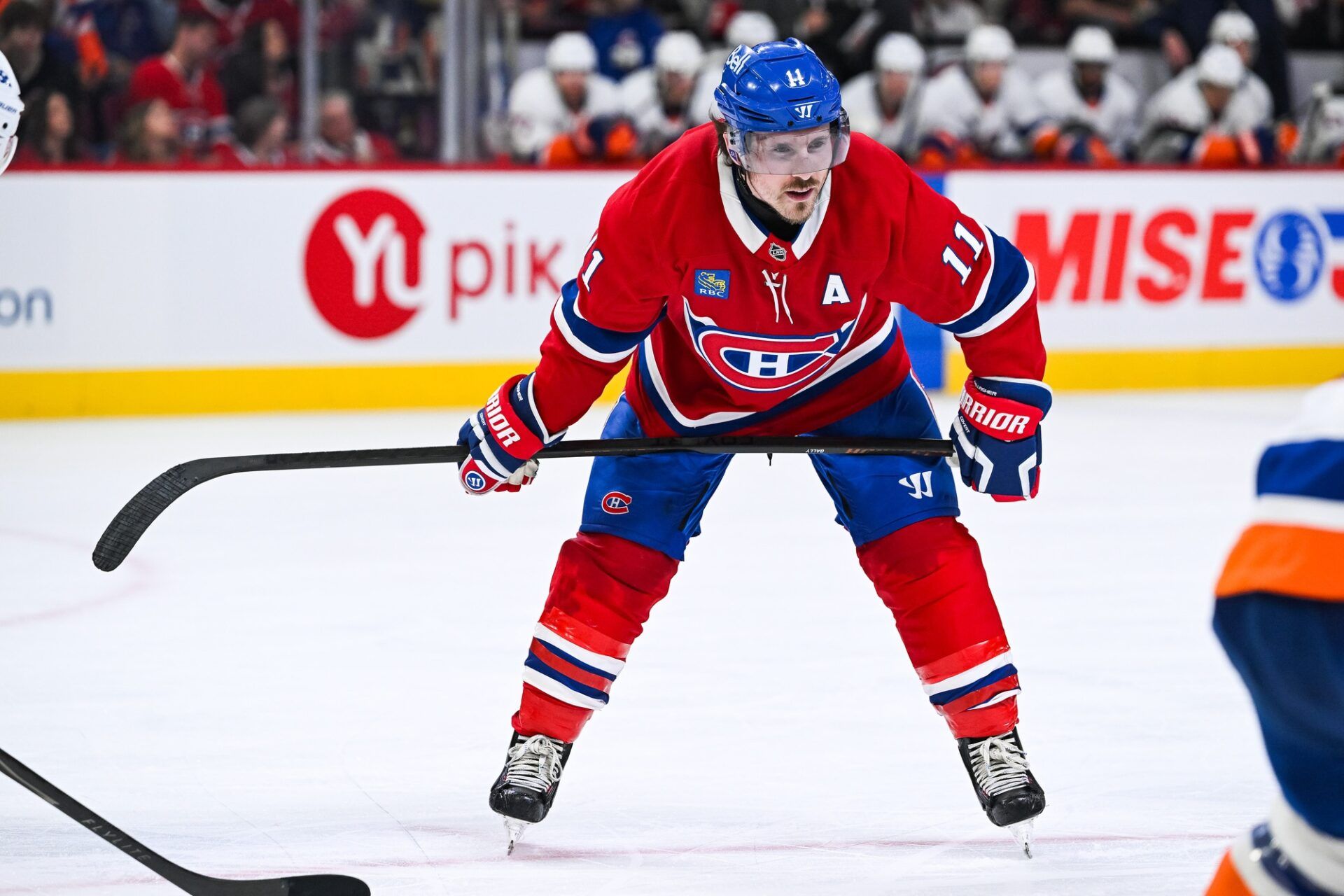Montreal Canadiens right wing Brendan Gallagher (11) waits for a face-off against the New York Islanders during the third period at Bell Centre.