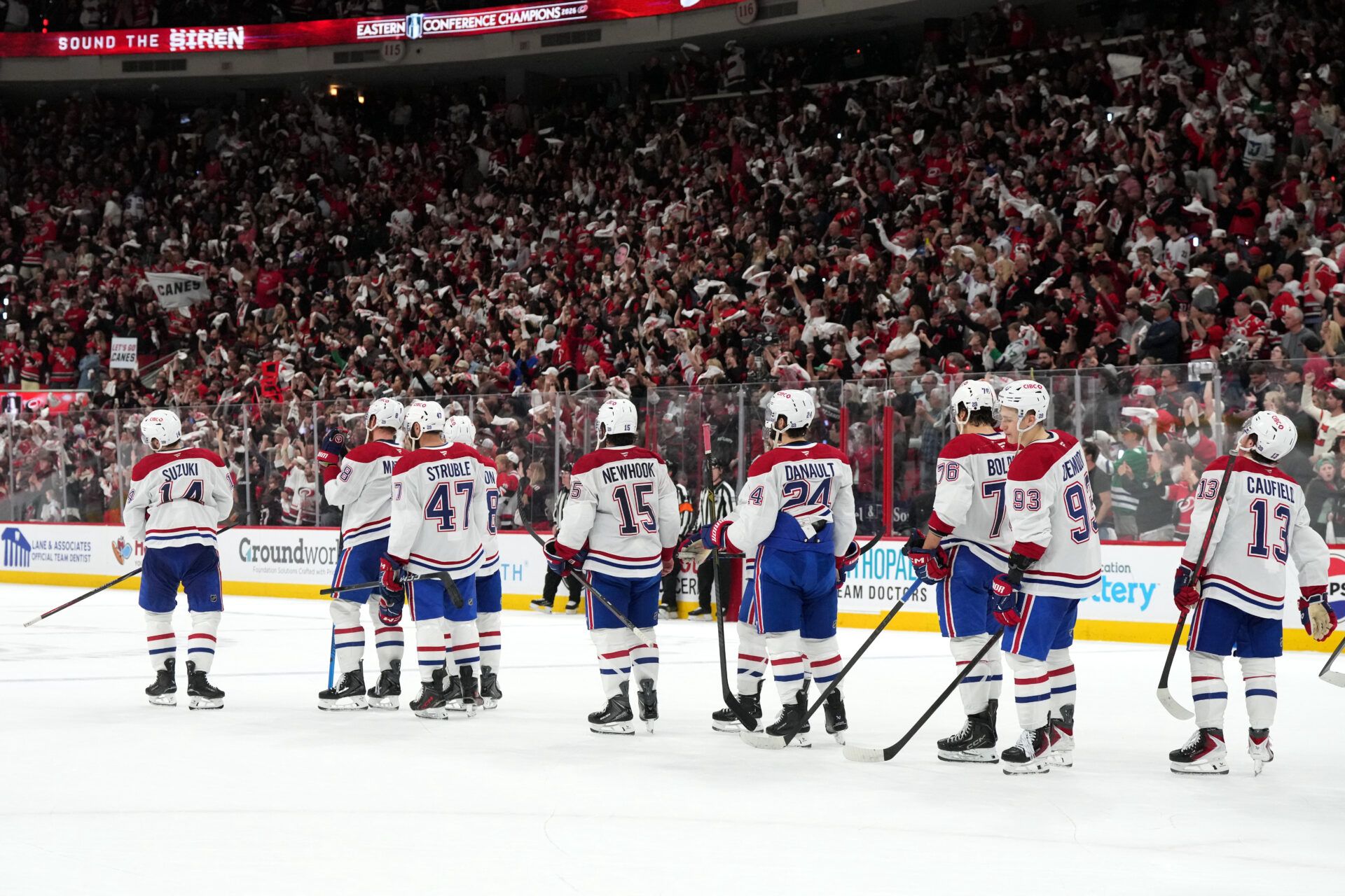 Montreal Canadiens players at Lenovo Center.