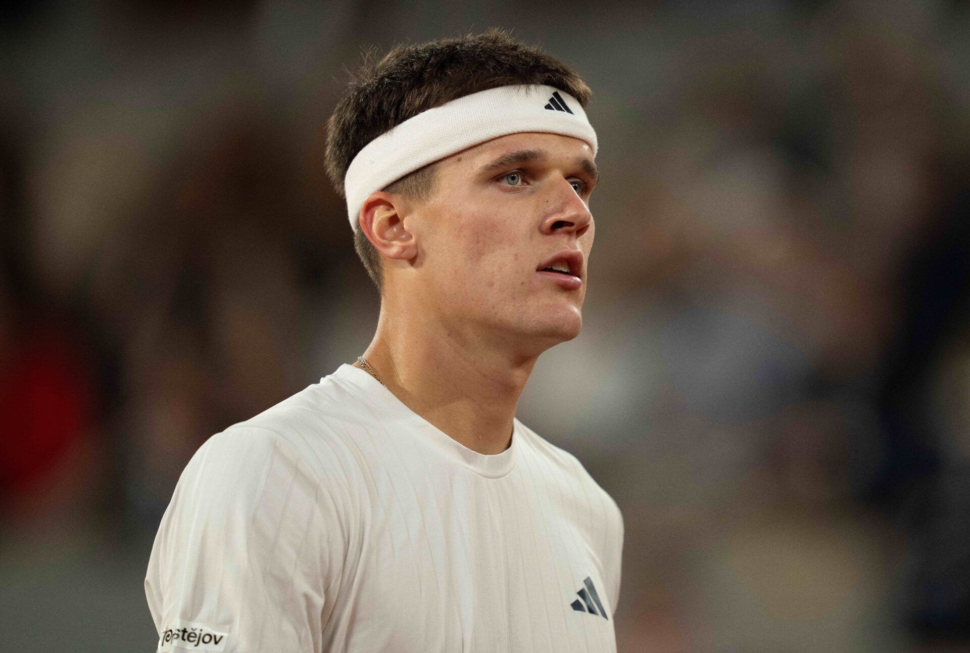 Jakub Mensik of Czechia during his match against Joao Fonseca of Brazil on day 10 at Stade Roland Garros.