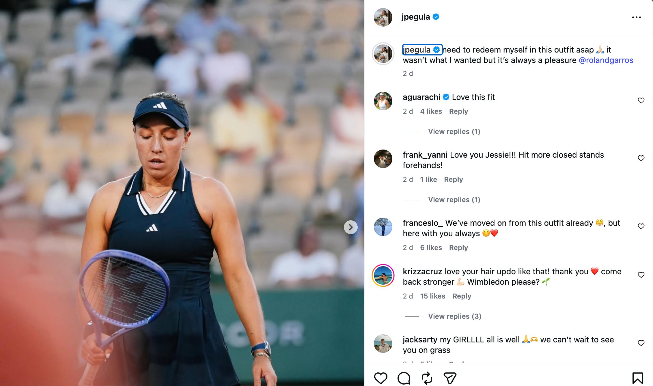 Screenshot of Jessica Pegula's Instagram Post