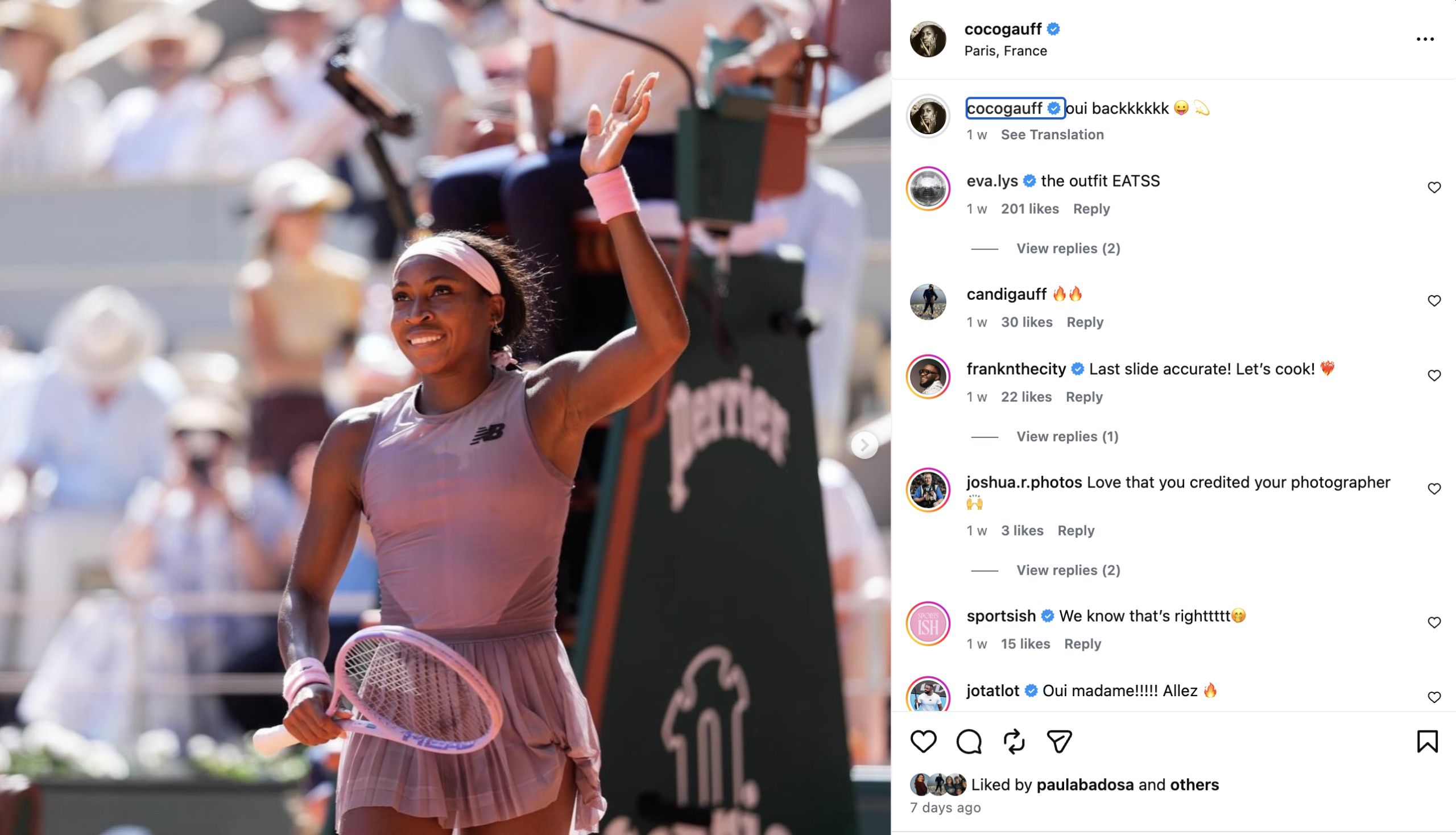 Screengrab of Coco Gauff's Instagram Post