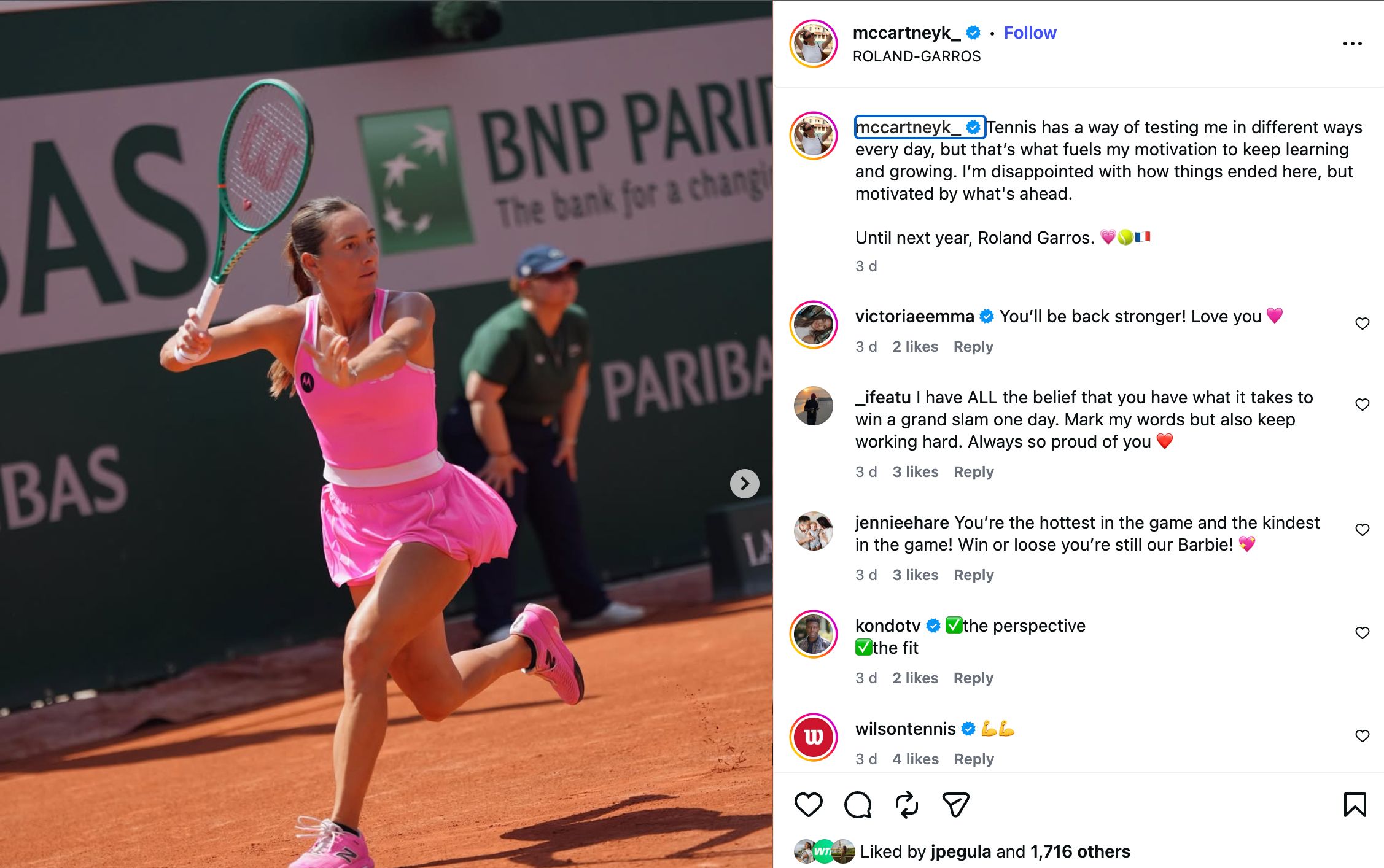 Screengrab of McCartney Kessler's Instagram Post