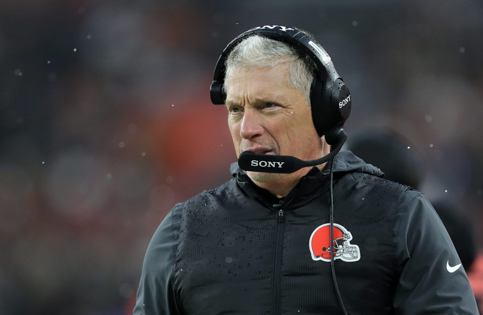 Cleveland Browns defensive coordinator Jim Schwartz works the sideline during the second half of an NFL football game at Huntington Bank Field, Dec. 7, 2025, in Cleveland, Ohio.