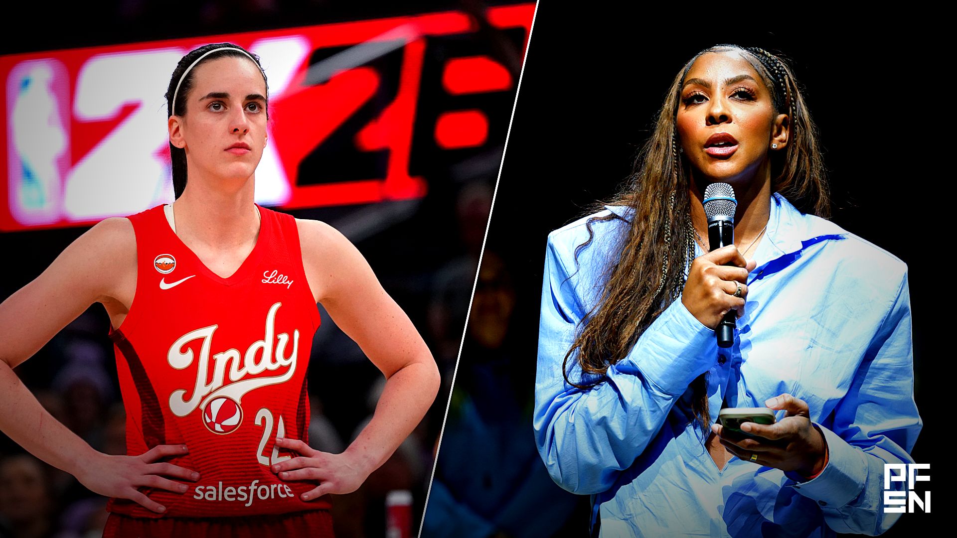 Collage featuring WNBA: Indiana Fever at Golden State Valkyries and WNBA: Las Vegas Aces at Chicago Sky.
David Gonzales-Imagn Images / Kamil Krzaczynski-Imagn Images