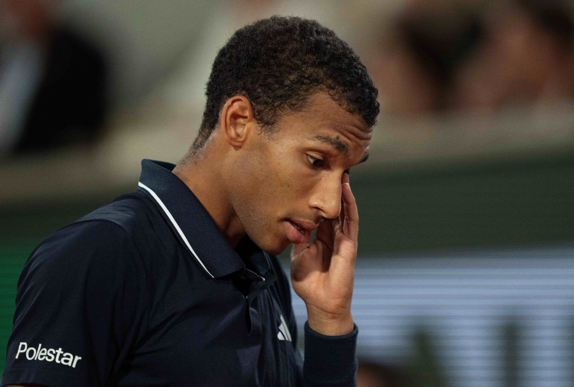 Felix Auger-Aliassime of Canada reacts during  his match against Flavio Cobolli of Italy on day 11 at Stade Roland Garros.