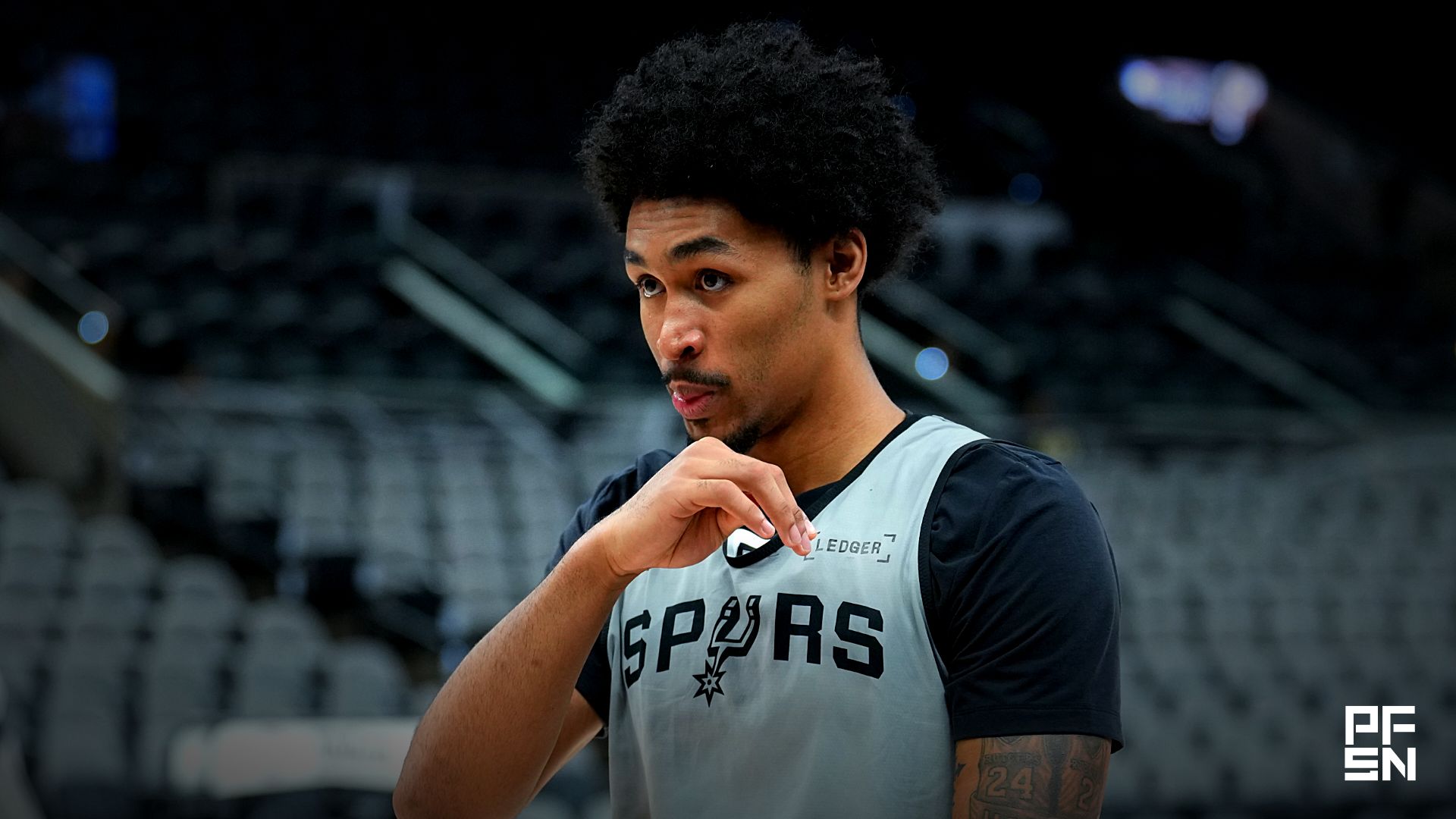 San Antonio Spurs guard Dylan Harper (2) during practice on media day for the 2026 NBA Finals at Frost Bank Center.
