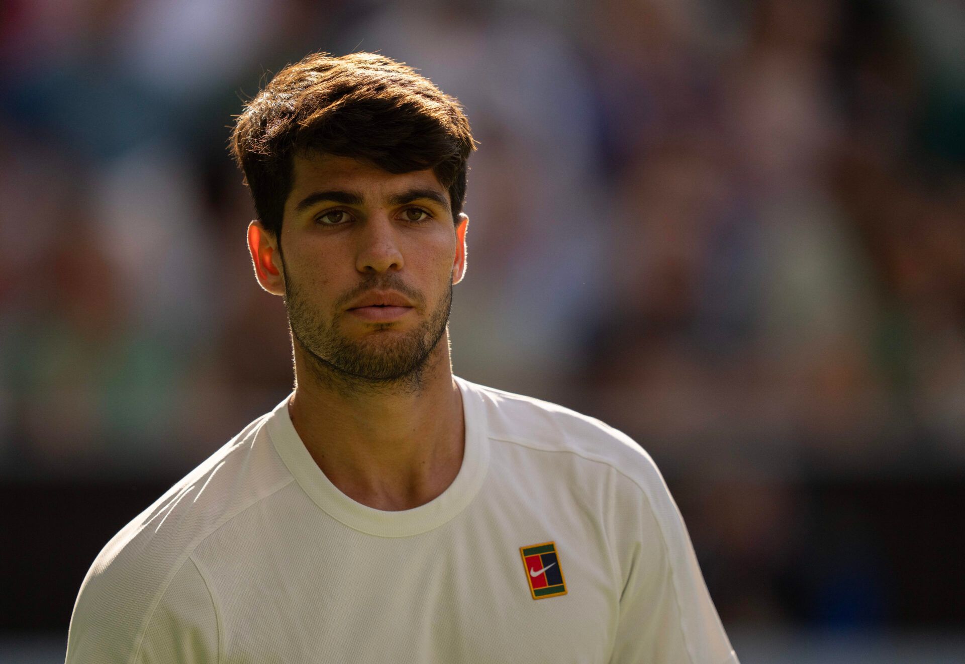 Carlos Alcaraz of Spain during his match against Cameron Norrie of Great Britain on day nine at All England Lawn Tennis and Croquet Club.