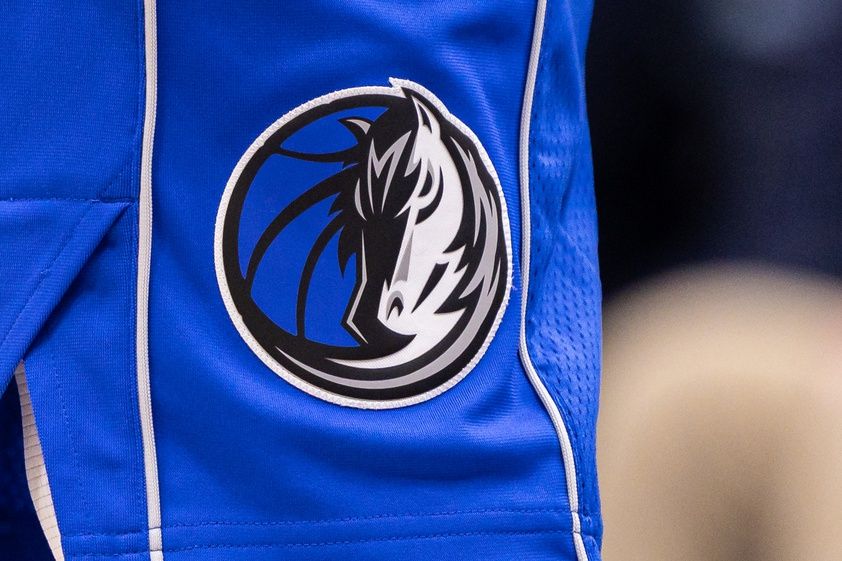 Detailed view of the Dallas Mavericks logo against the New Orleans Pelicans during the first half at Smoothie King Center.