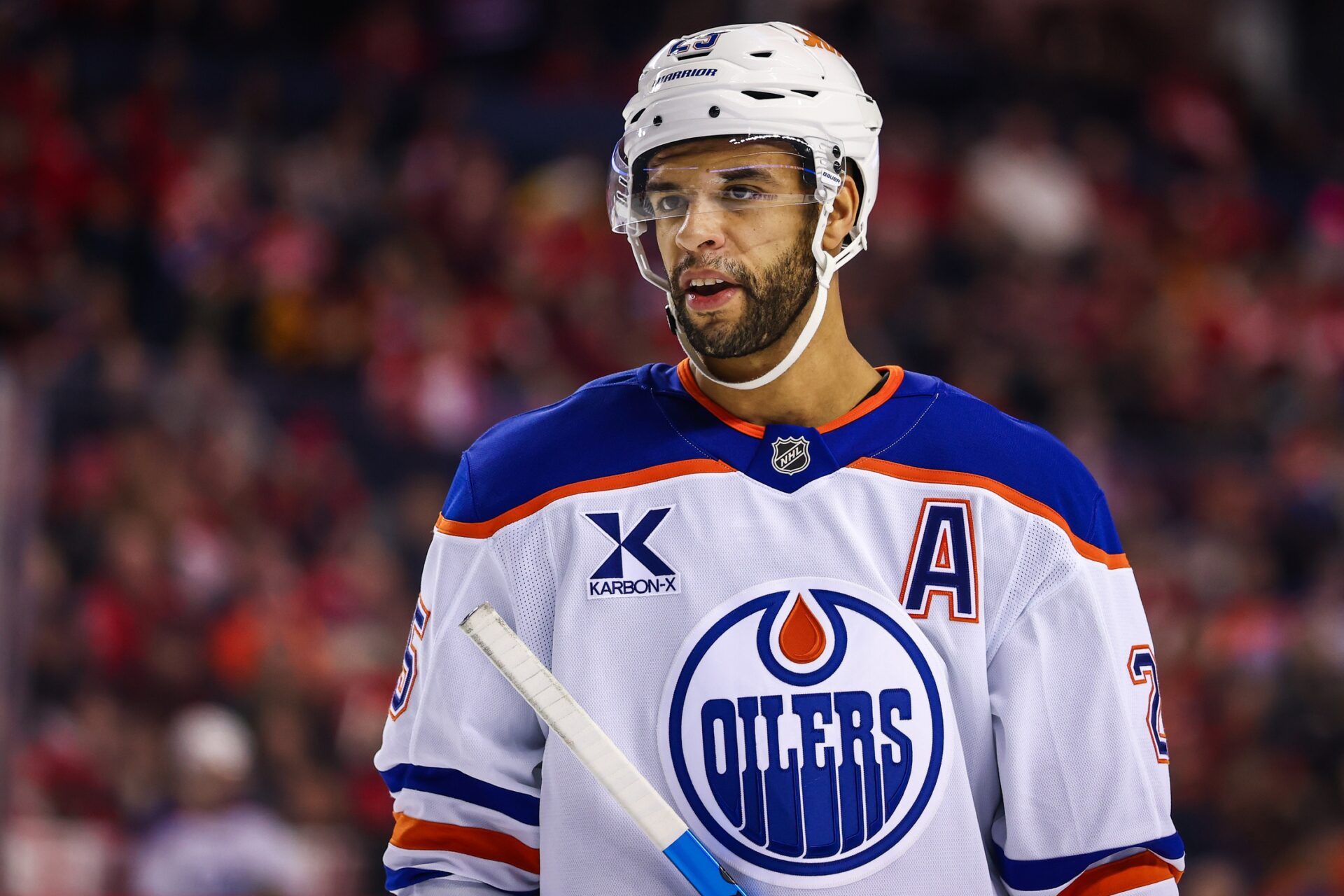 Edmonton Oilers defenseman Darnell Nurse (25) during the first period against the Calgary Flames at Scotiabank Saddledome.