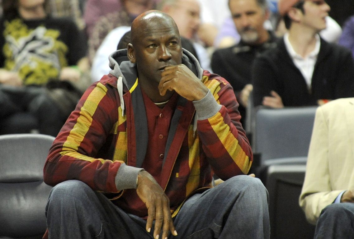Charlotte Bobcats team owner Michael Jordan looks on as his team plays against the Chicago Bulls at Time Warner Cable Arena.