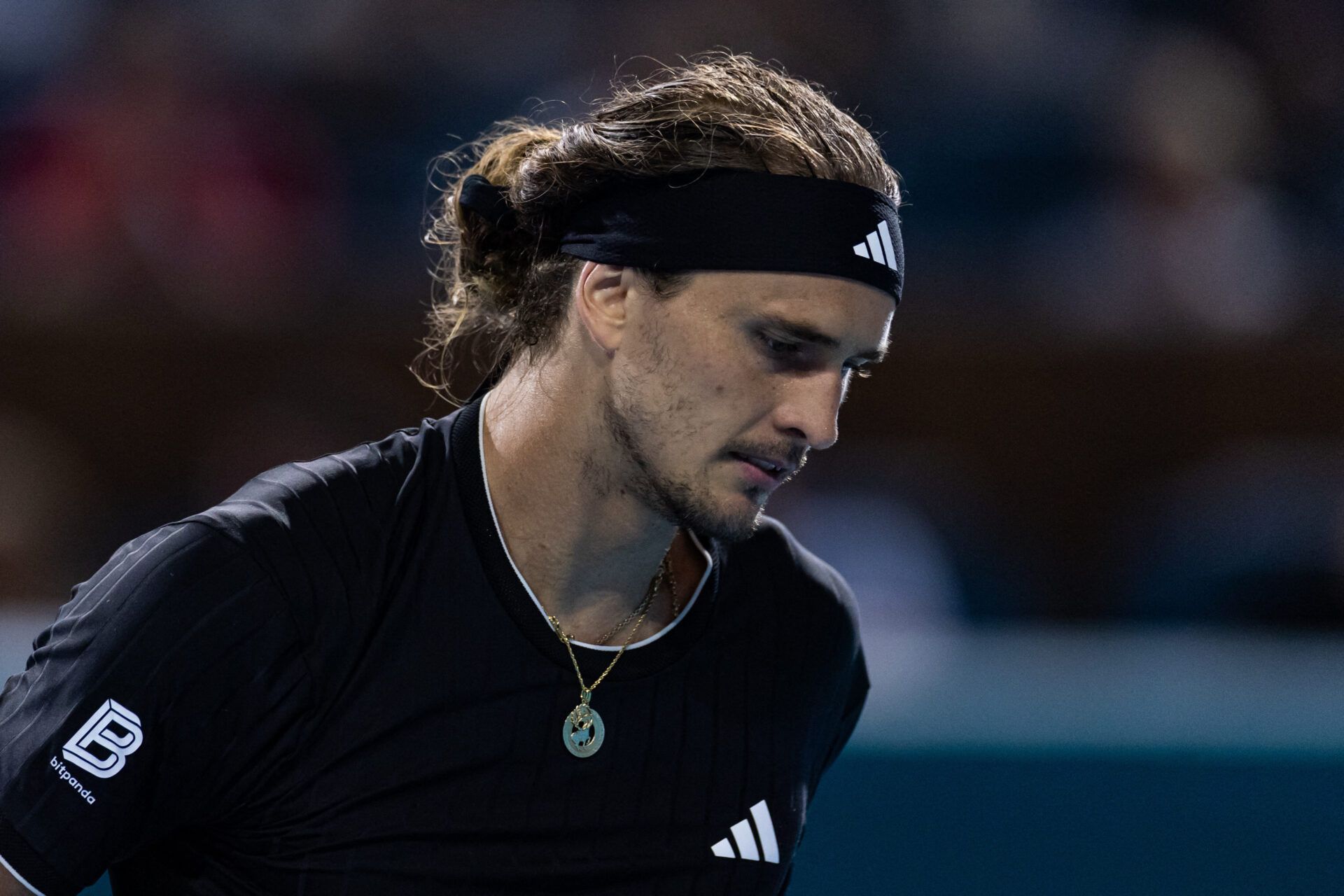 Alexander Zverev of Germany reacts after missing a shot against against Jannik Sinner of Italy in the semi-finals of the men’s singles at the Miami Open at the Hard Rock Stadium.