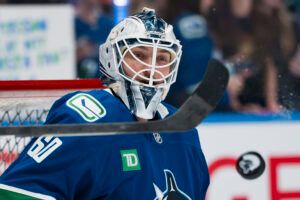 Vancouver Canucks goalie Nikita Tolopilo (60) at Rogers Arena.