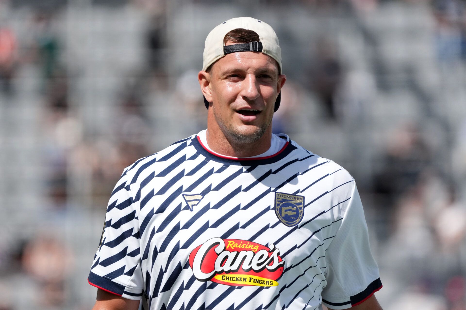 Founders FFC tight end Rob Gronkowski during the Fanatics Flag Football Classic at BMO stadium.