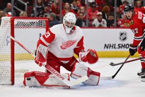 Detroit Red Wings goaltender Sebastian Cossa.
